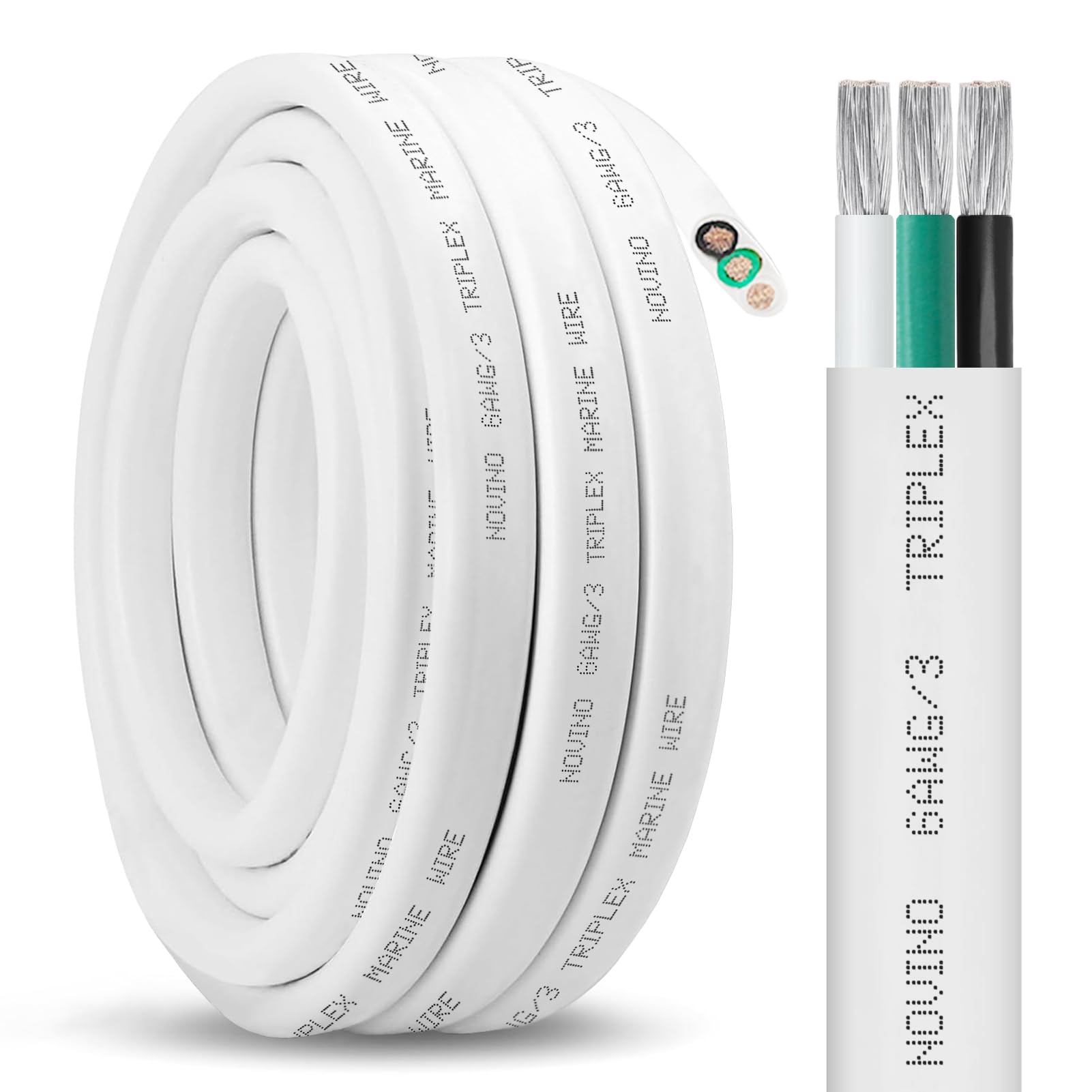 6 Gauge Marine Wire,6 AWG Marine Grade Wire,6/3 Triplex Tinned Copper Boat Cable,6 Gauge Oxygen-Free Copper Cable for Automotive RV Boat Speakers