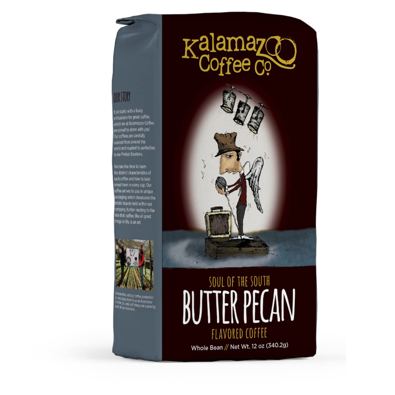 KALAMAZOO COFFEE COMPANY Butter Pecan Whole Bean Coffee – Soul of the South Flavored Coffee | 12oz Bag (1 Pack)