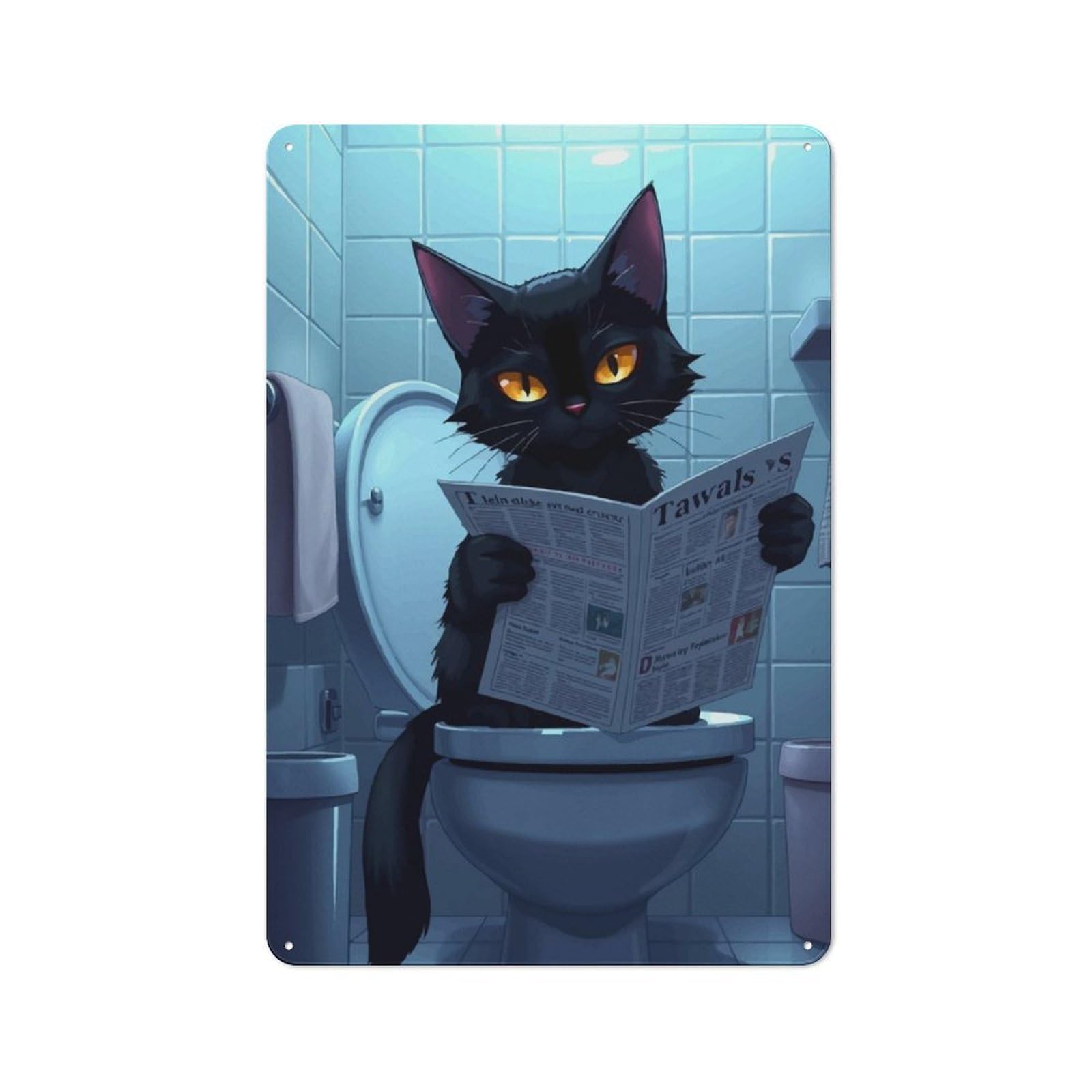Vintage Metal Sign with Black Cat Reading Newspaper Design 30x20cm, Vintage Bar Wall Plaque for Cafe, Pub, Workshop Or Home Bar