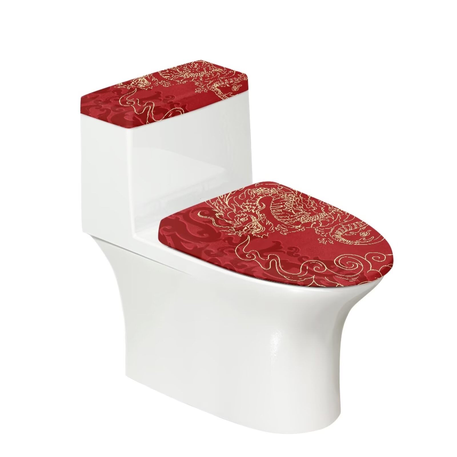 Fuialdolg Asian Red Dragon Stretch Toilet Lid Tank Lid Dust Cover Machine Washable Toilet Seat Cover Pads Fits Most Size Toilet Lids For Bathroom Home Decor