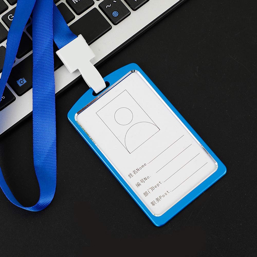 WeKonnect; Natural Hard Metal (Aluminum Alloy) PVC ID Card Holder/Badge (Refer Image) with Scratch Guard and Neck Lanyard/Strap for Office ID Cards Only (Blue Vertical Holder with Lanyard - 30)