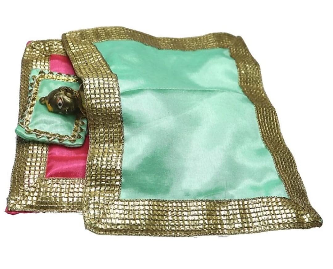 Poorti Enterprises Super Soft Laddu Bal Gopal Bister/Bedding Set - Laddu Gopal Gaddi Bed - Head Pillow Set | Ladoo Gopal Singasan/Krishna Sofa Aasan - with Free Exciting Gift for Kanha Ji