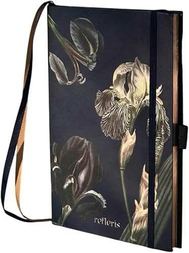 Diario A5 con cuadrícula de puntos de papel negro – Cuaderno de viñetas con bordes de cobre, lazo para bolígrafo, 2 marcadores de cinta, bolsillo