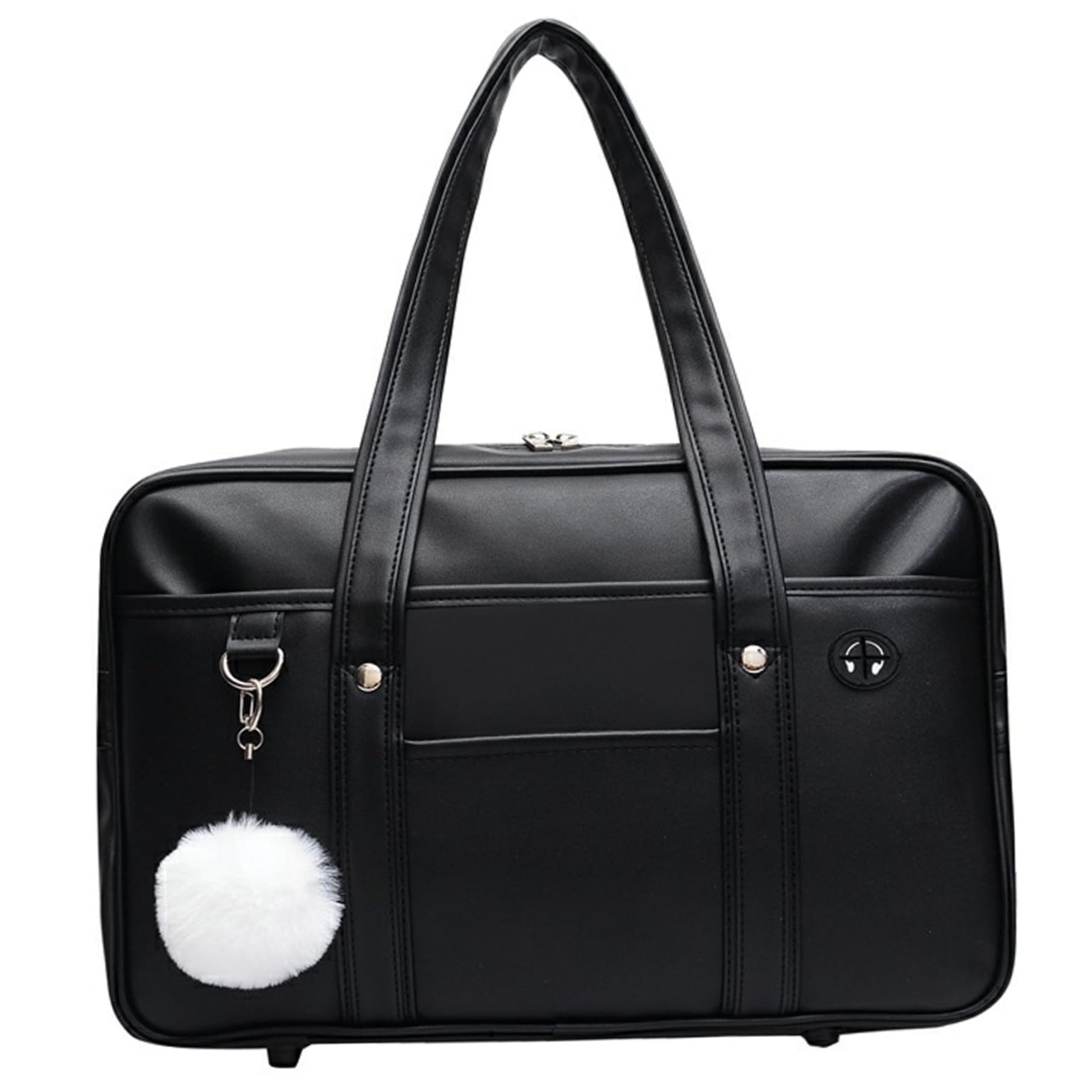 Borsa per la scuola giapponese in pelle PU, borsa multi tasca di capacità con foro per cuffie, a tracolla per laptop per studenti