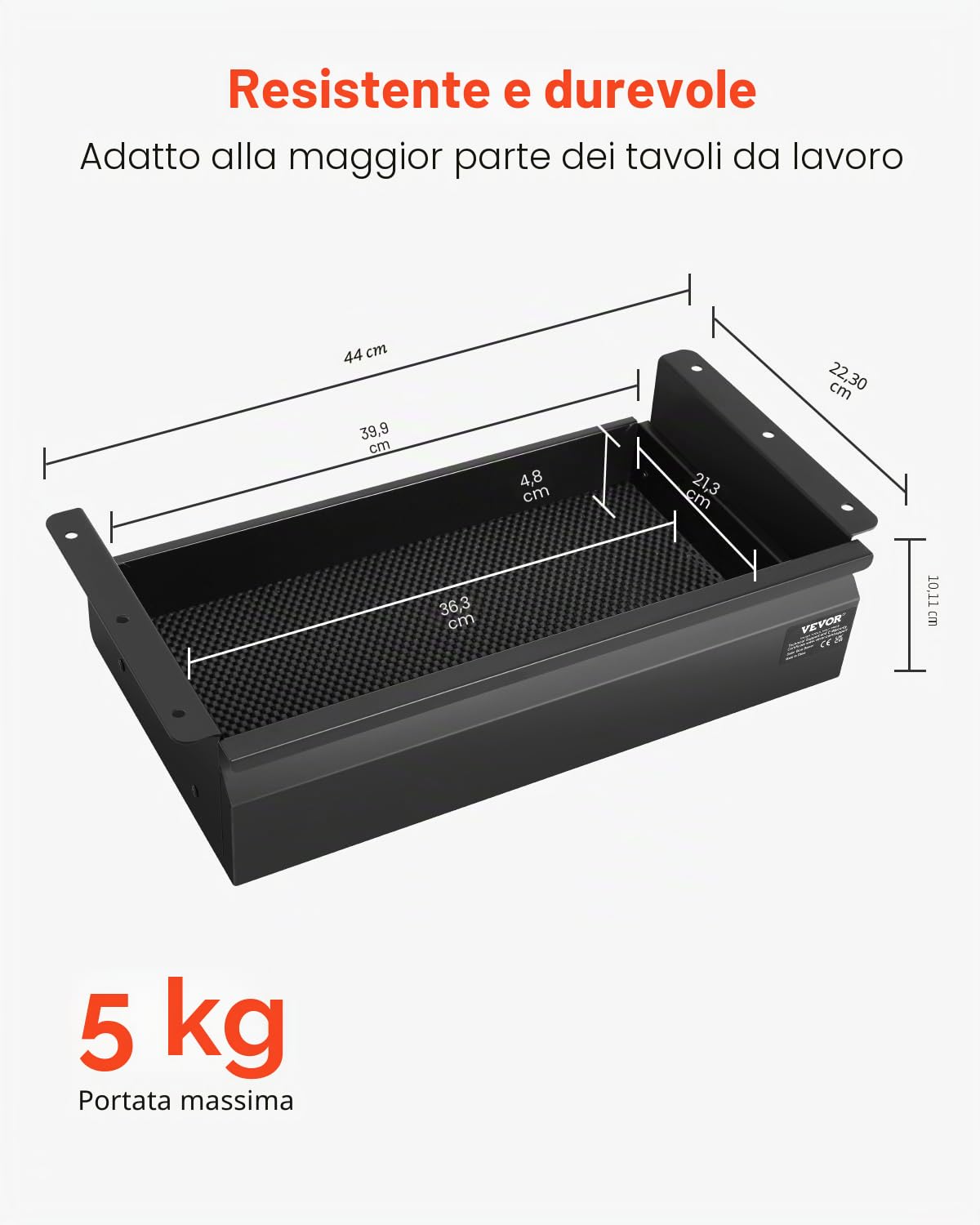 VEVOR Cassetto Estraibile Sotto Scrivania 440 x 223 x 101 mm Organizzatore Nascosto per Riporre Oggetti sulla Scrivania, Cassetto Portapenne Sotto Tavolo, per Postazioni di Lavoro da Ufficio, Nero