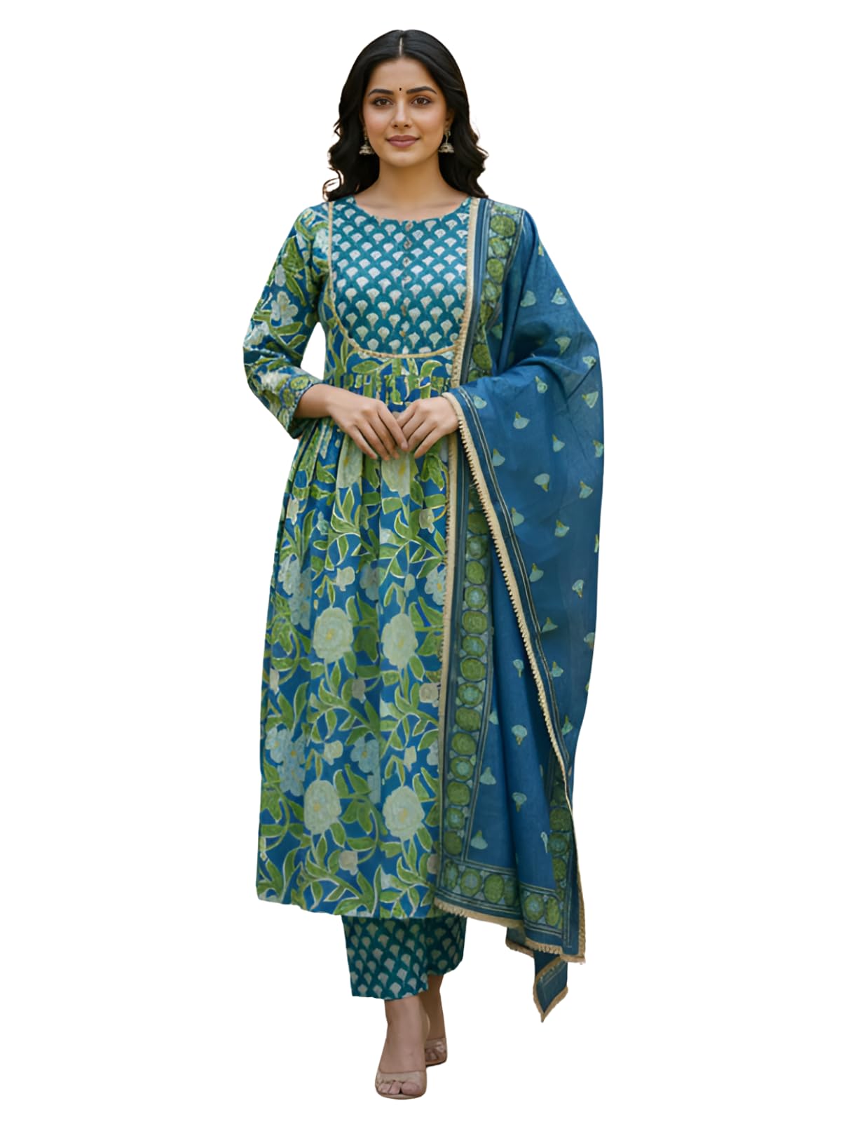 leriya fashion Women's Rayon Printed Anarkali Kurta and Pant with Dupatta Set | 3-Piece Printed Anarkali Kurti Set | Ethnic Festive & Office Wear Suit for Women | Elegant Suit Set for Woman-picture-32