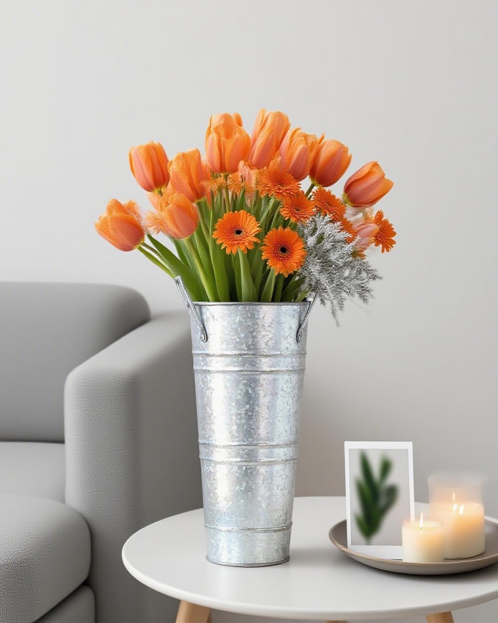 10 Inch Galvanized Flower Buckets - 8 PCS Galvanized Metal Vases for Flowers Tin Flower Holders for Home Decor Wedding Centerpieces Indoor Outdoor Use