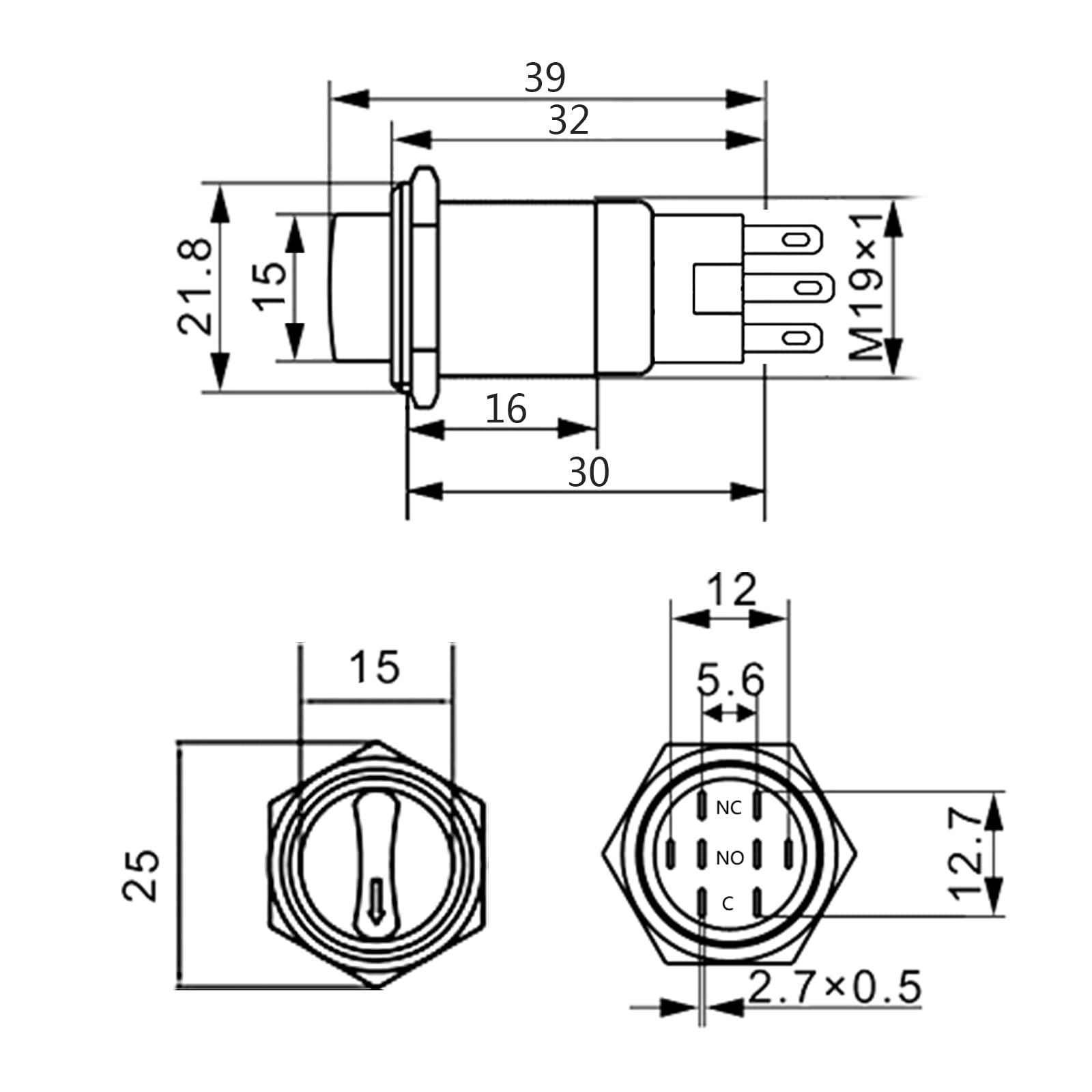 Larcele 19mm 3 Position Rotary Selector Switch 2NO2NC with 12V Ring Indicator XZKG-01 (Blue Light)