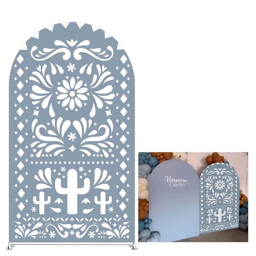 KONPON Dusty Blue Arched Backdrop Cover for Mexican Fiesta Party Stretchy Arch Stand Fabric Cover Birthday Baby Shower Baptism Wedding Party