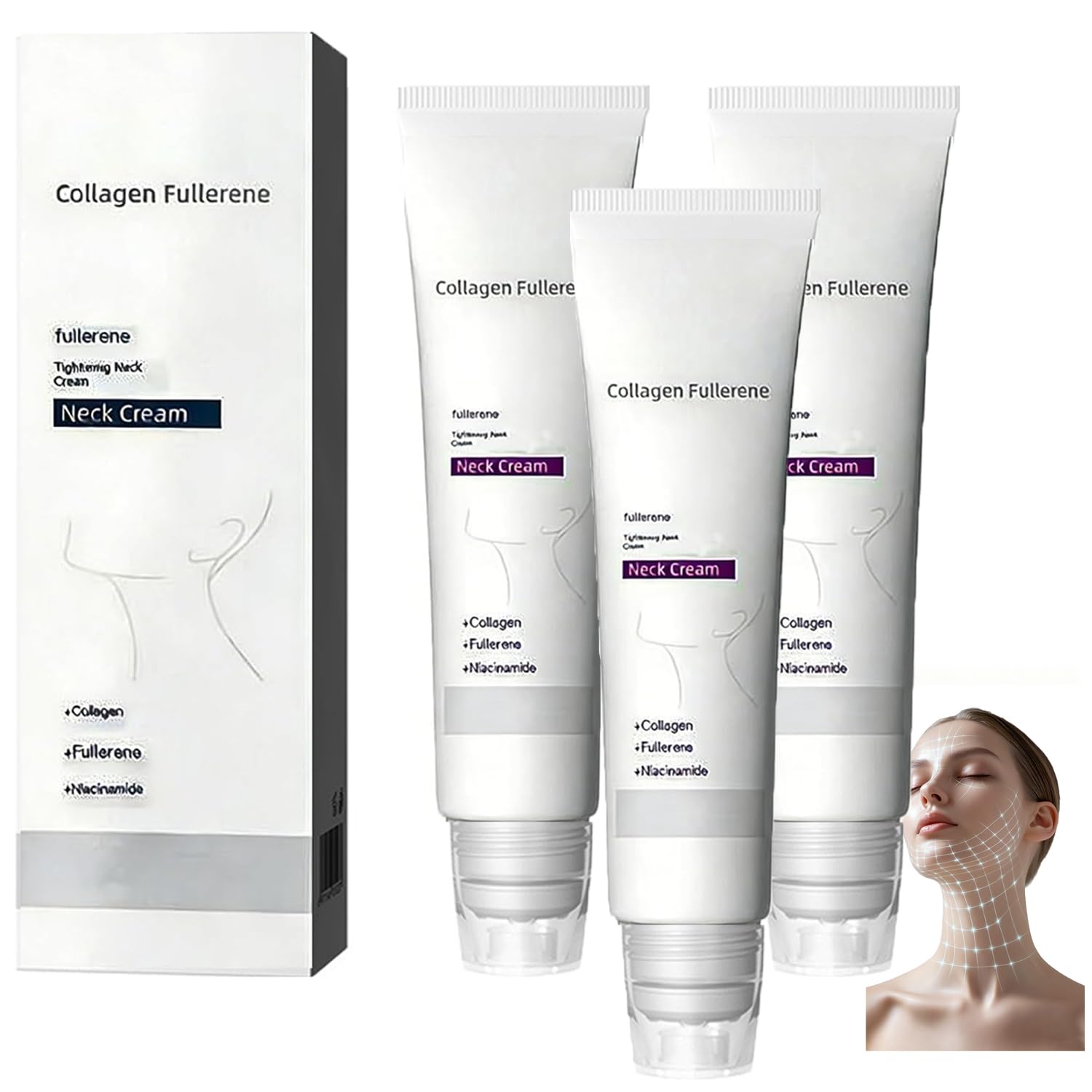 Collagen Fullerene Neck Cream - Neck Skincare with Collagen Peptides, 𝐂ollagen 𝐅ullerene Cream, Neck Firming Creams, Moisturizing, Wrinkles & Fine Lines Skin Care (3)