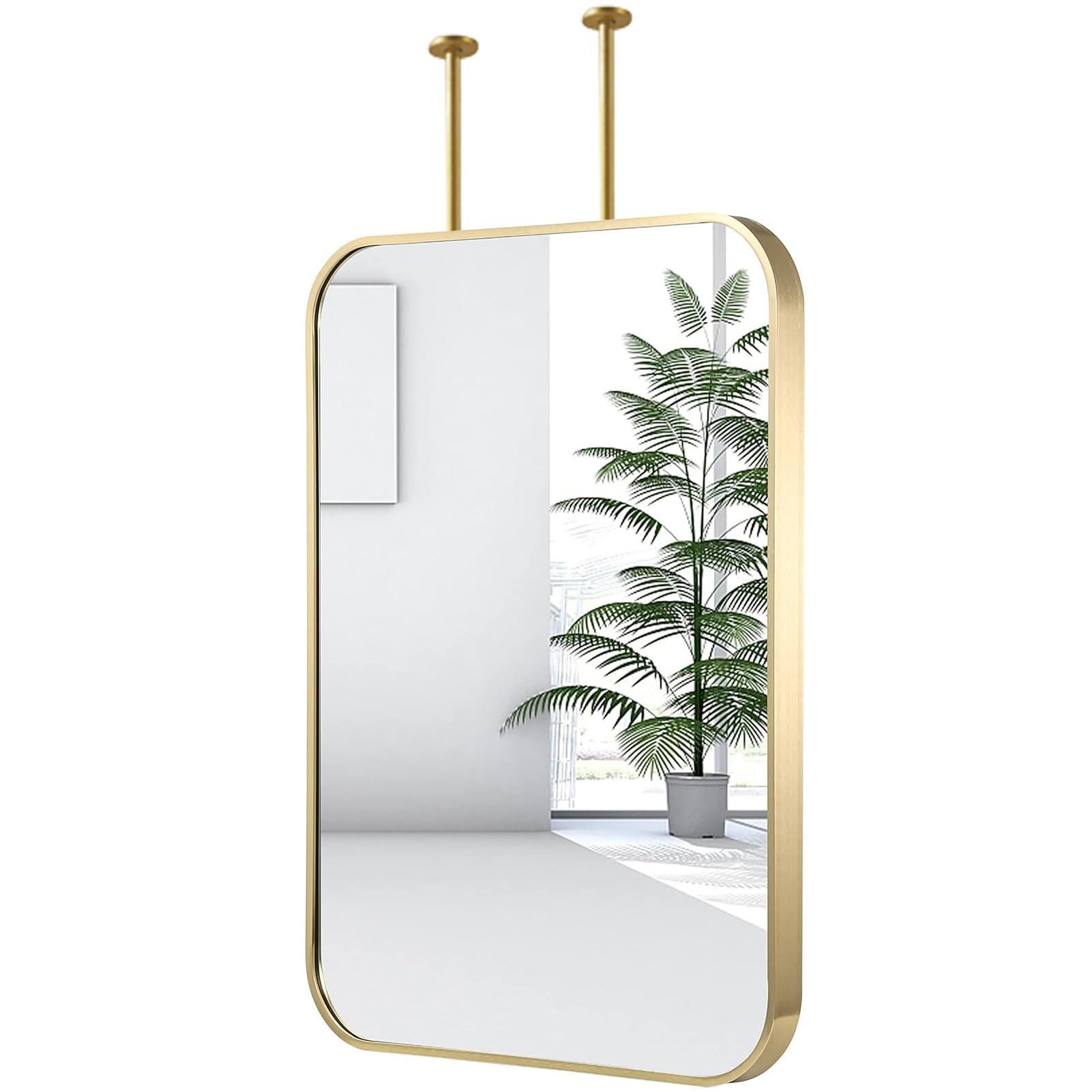 BKSXSOP Ceiling Hanging Rectangle Mirror with Floating Boom, Gold Metal Frame Makeup Shaving Bathroom Mirrors - Double Poles Can Be Customized (Size : 50x70cm)