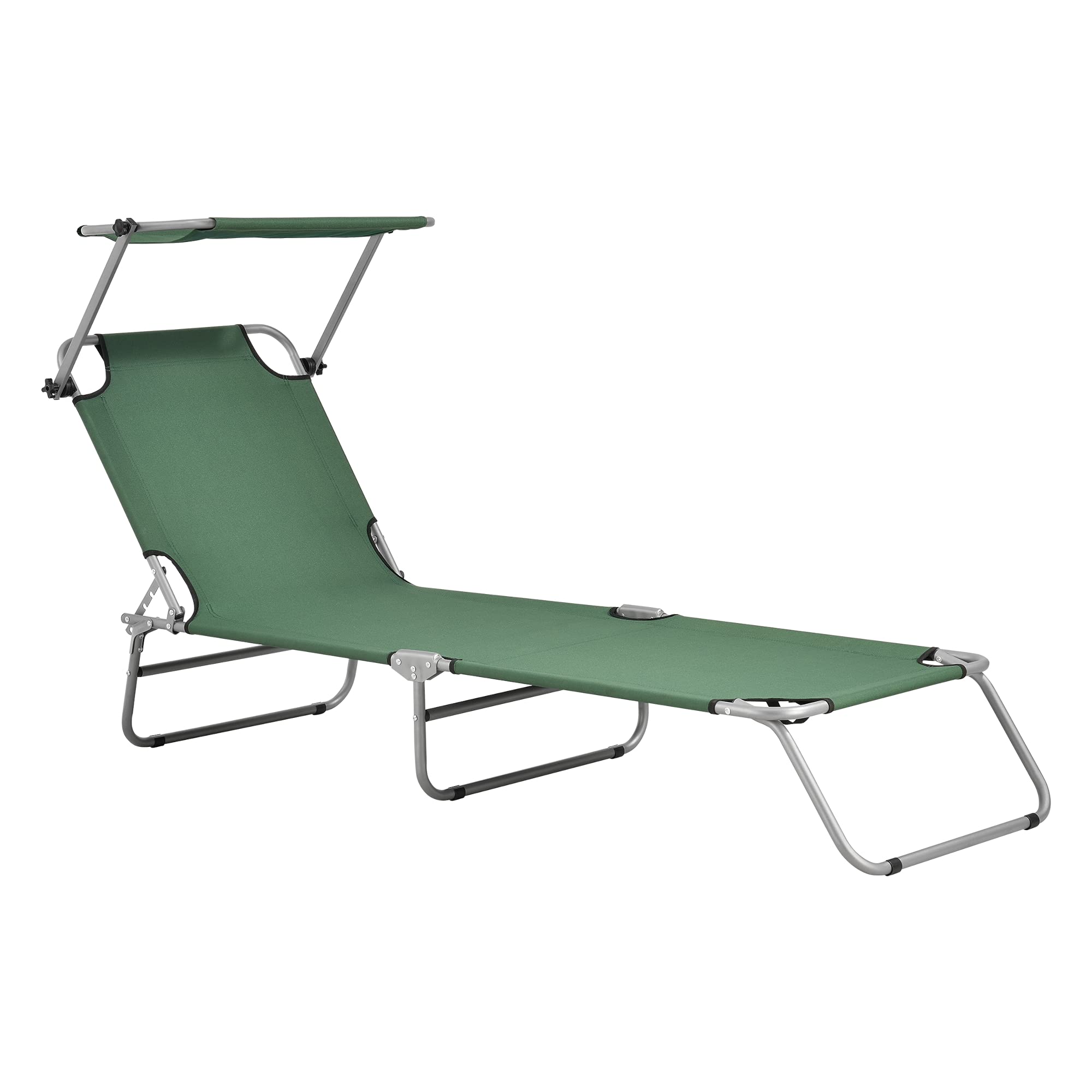 casa.pro Lettino Prendisole Portatile Sdraio con Tettuccio Parasole Regolabile Lettino con Schienale Reclinabile Struttura Pieghevole Supporto Peso 110 kg - Verde Scuro