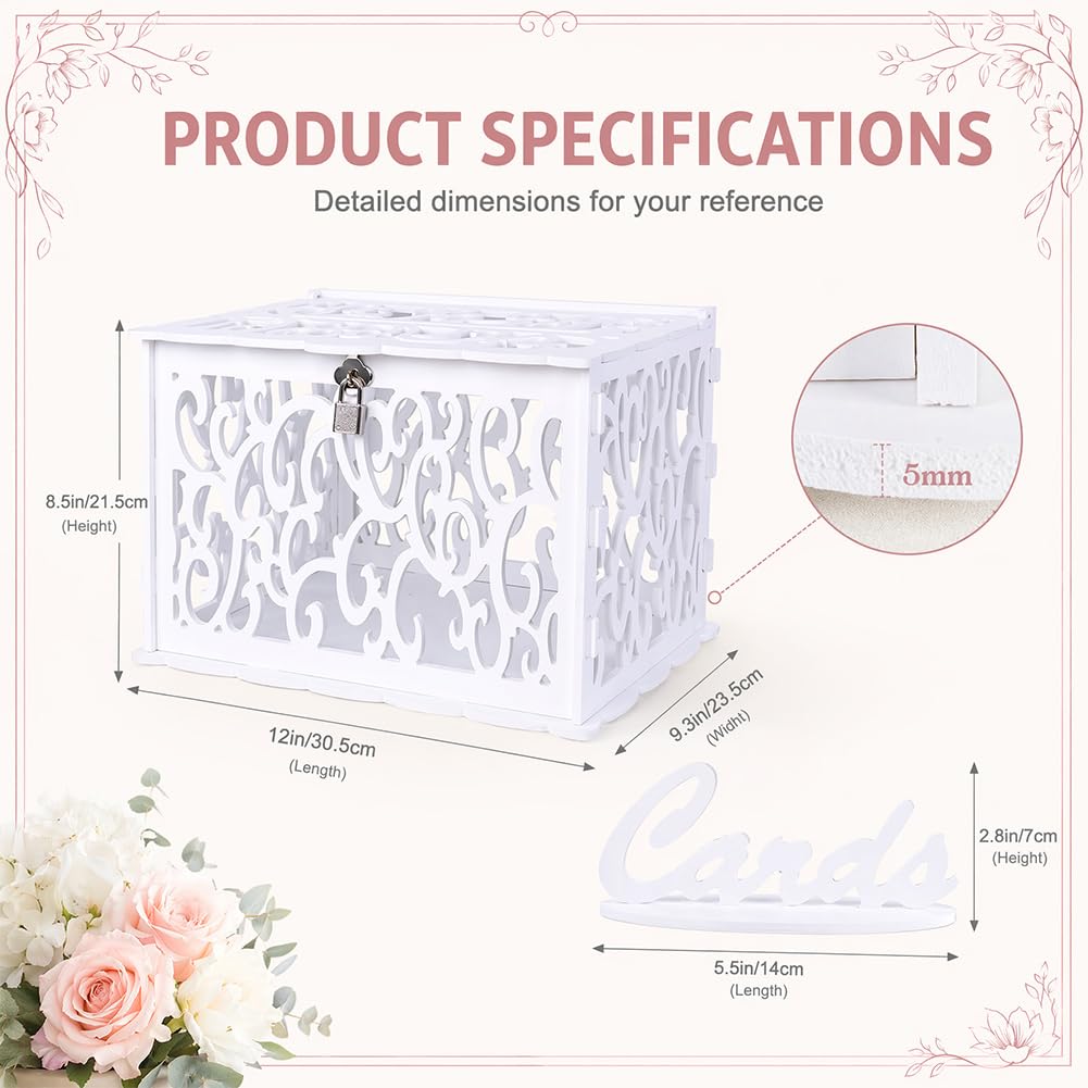 Kartenbox Hochzeit mit Schlitz aus PVC, Große Hochzeitsbox mit Schloss, Elegante Geldbox Geldgeschenke & Karten, Briefbox Hochzeit für Party, Abschlussfeier, Geburtstag & Baby Shower Dekoration