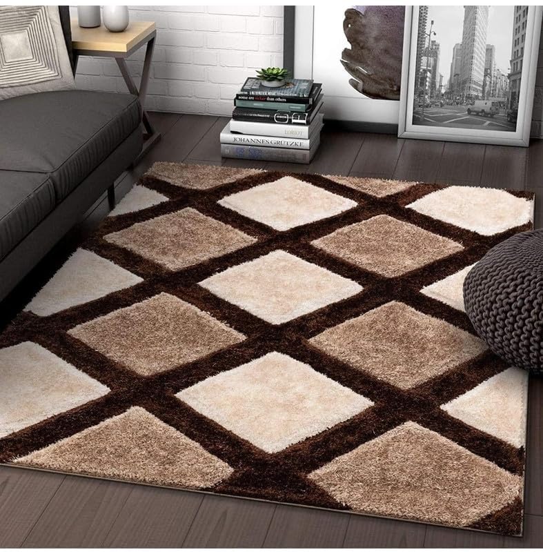 Image of Shaggy Rugs 8X11 FEET Soft and Cozy Carpet for Living Room & Hall, Bedroom, and Kids Room Non-Slip, High Pile, Machine Washable, Perfect for Any Room (Beige Brown)