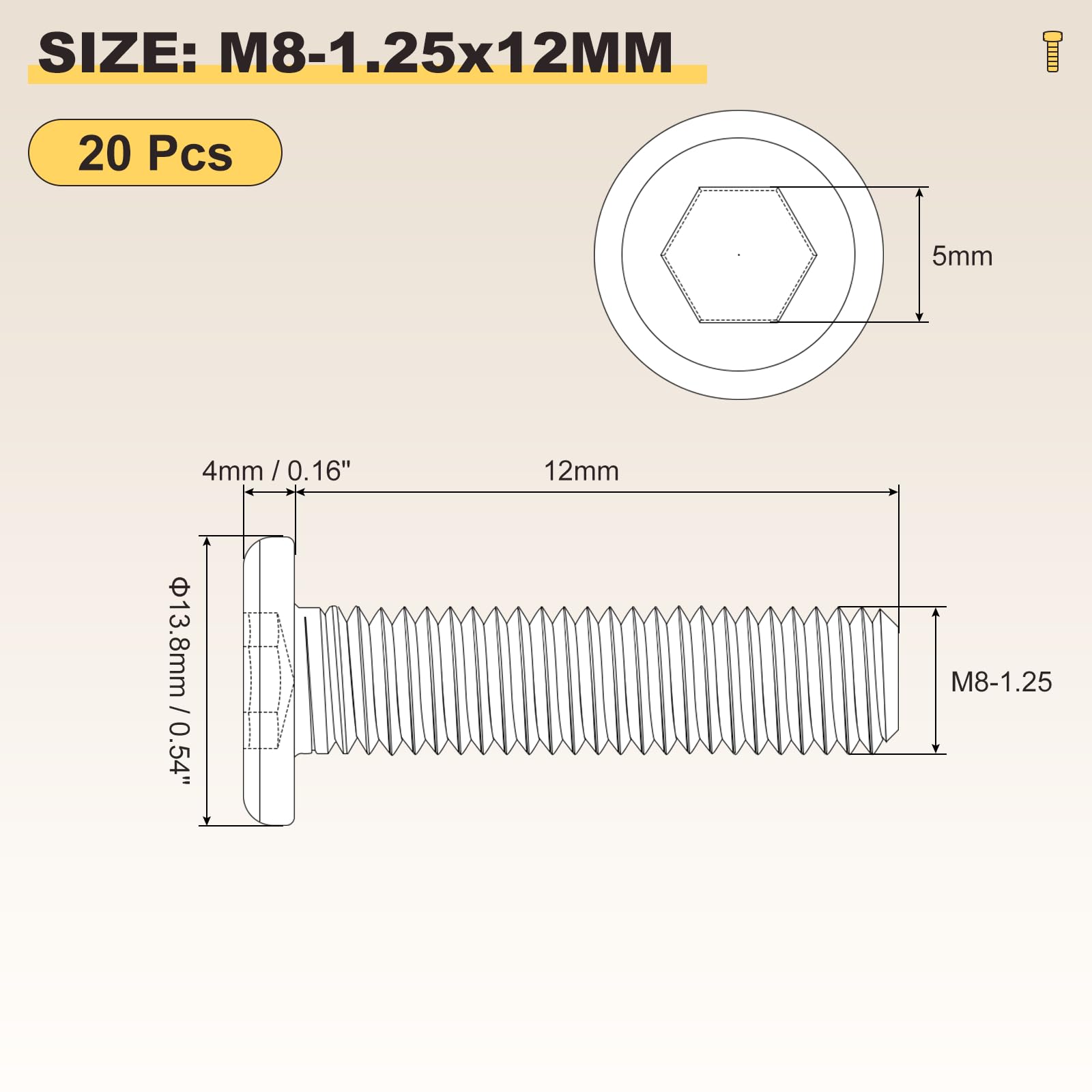 METALLIXITY Flat Head Hex Socket Cap Screws Bolts(M8-1.25x12) 20Pcs, 304 Stainless Steel Hex Socket Furniture Bolts Screws - Image 2