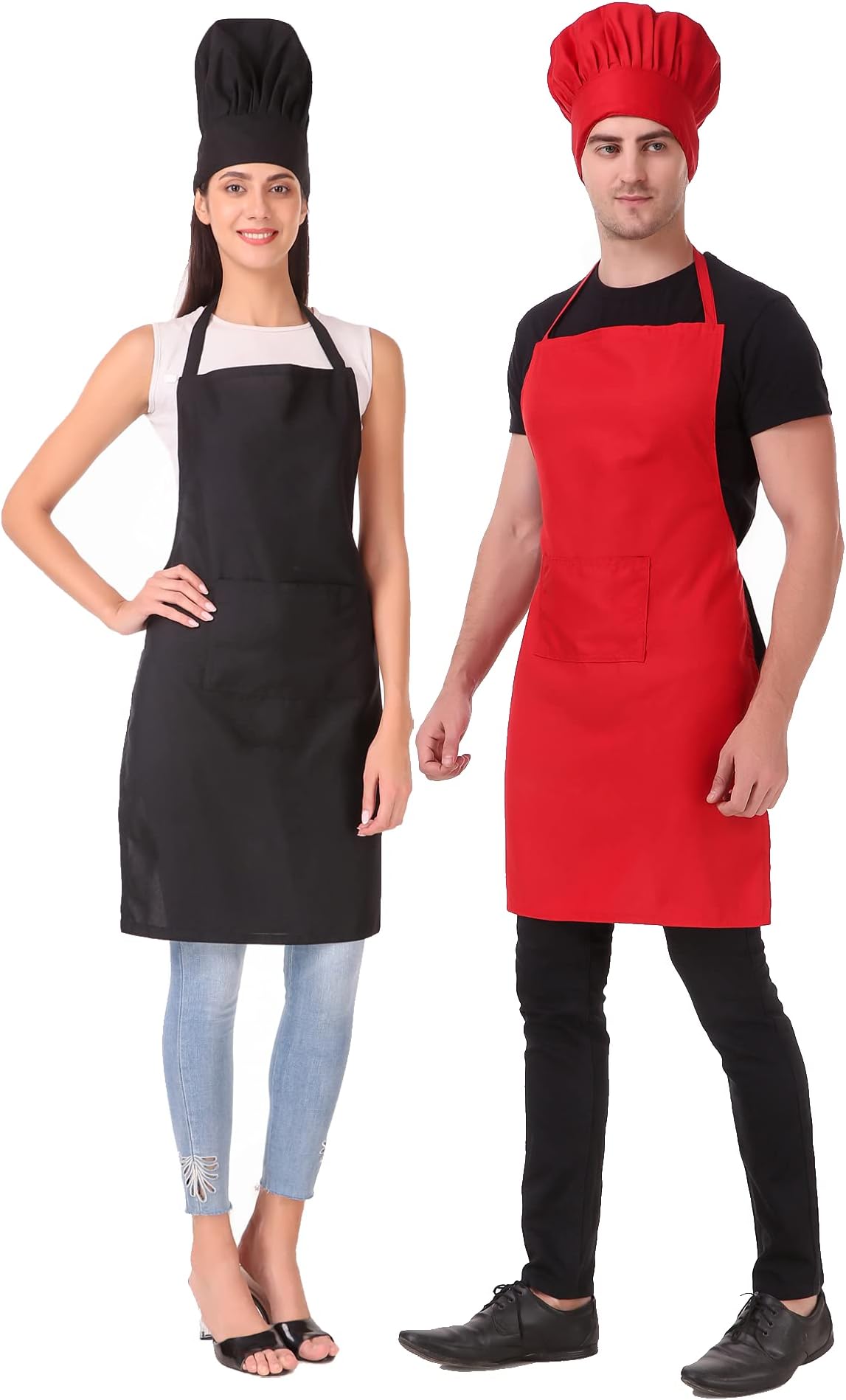 KODENIPR CLUB Kitchen apron with cap for women/men chef apron cap/apron and cap set (Black-Red)