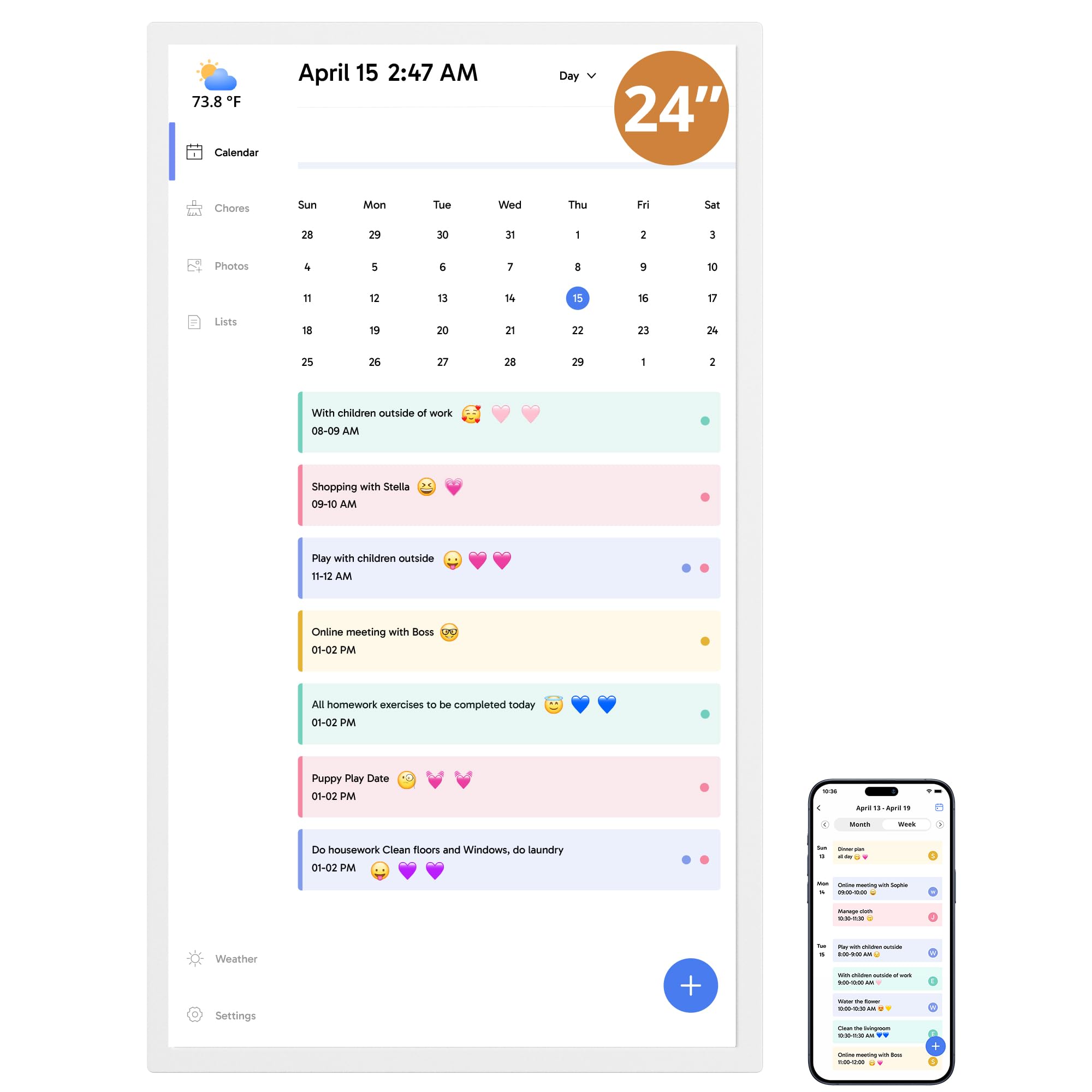 Dragon Touch Calendario, calendario digitale 2025 da 24 pollici, planner da parete per la famiglia, touchscreen interattivo Full HD 1080p, grafico intelligente delle faccende e organizzazione