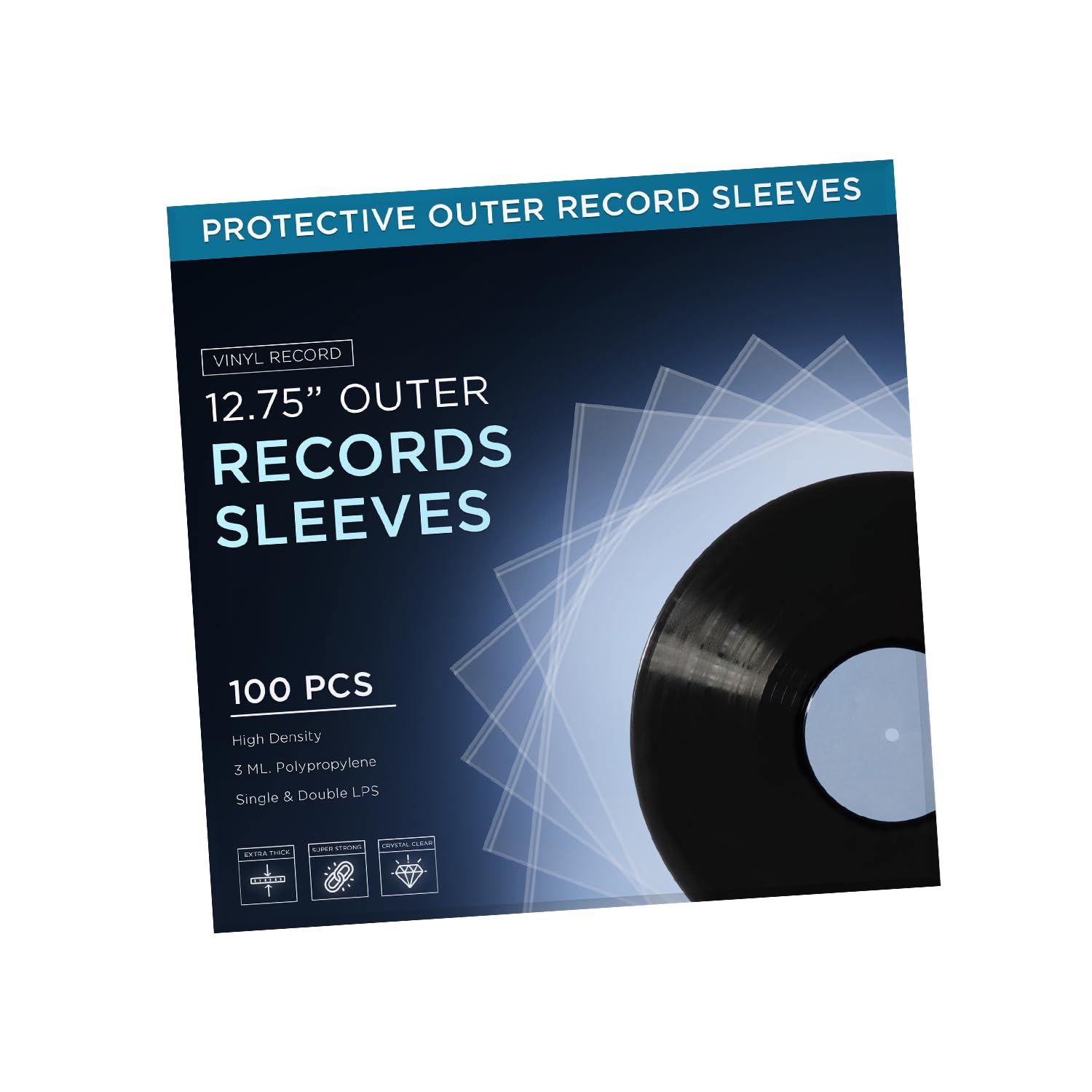 TNP 100 Vinyl Outer Sleeves Cover - Thick 3 Mil Vinyl Protective Sleeves 12.75" x 12.75" - Crystal Clear Plastic Record Sleeve for Single & Double LP Album Covers Storage Collection