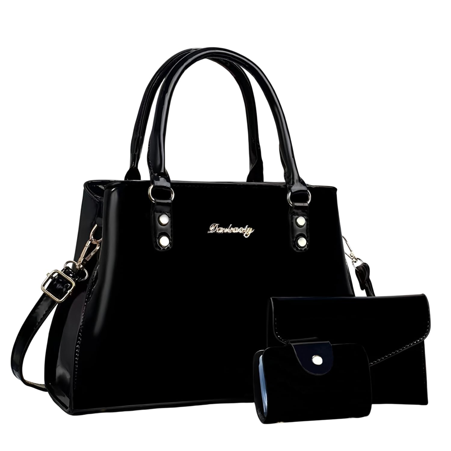 syga Pack of 3 Women's Glossy Patent Clutch,Wallet & Handbag, Zipper Purse Suitable Gift for a Festival,occasion,Birthday(BLACK)-picture-40