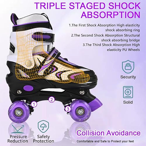 Miniatura 10 de ZHUKAIKJ Patines de ruedas ajustables para niños y niñas, 4 tamaños con ruedas iluminadas, para mujeres y hombres