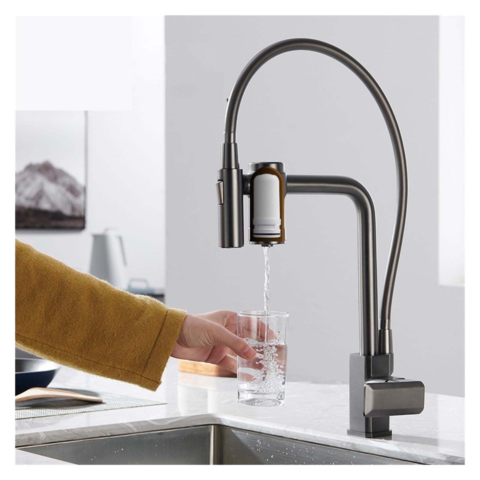 Filtro de agua de cocina filtrado gris negro Grifos de cocina Percolador Filtro de agua Grifo de cocina Función de purificación Grifo Grifo (Size : Chrome)