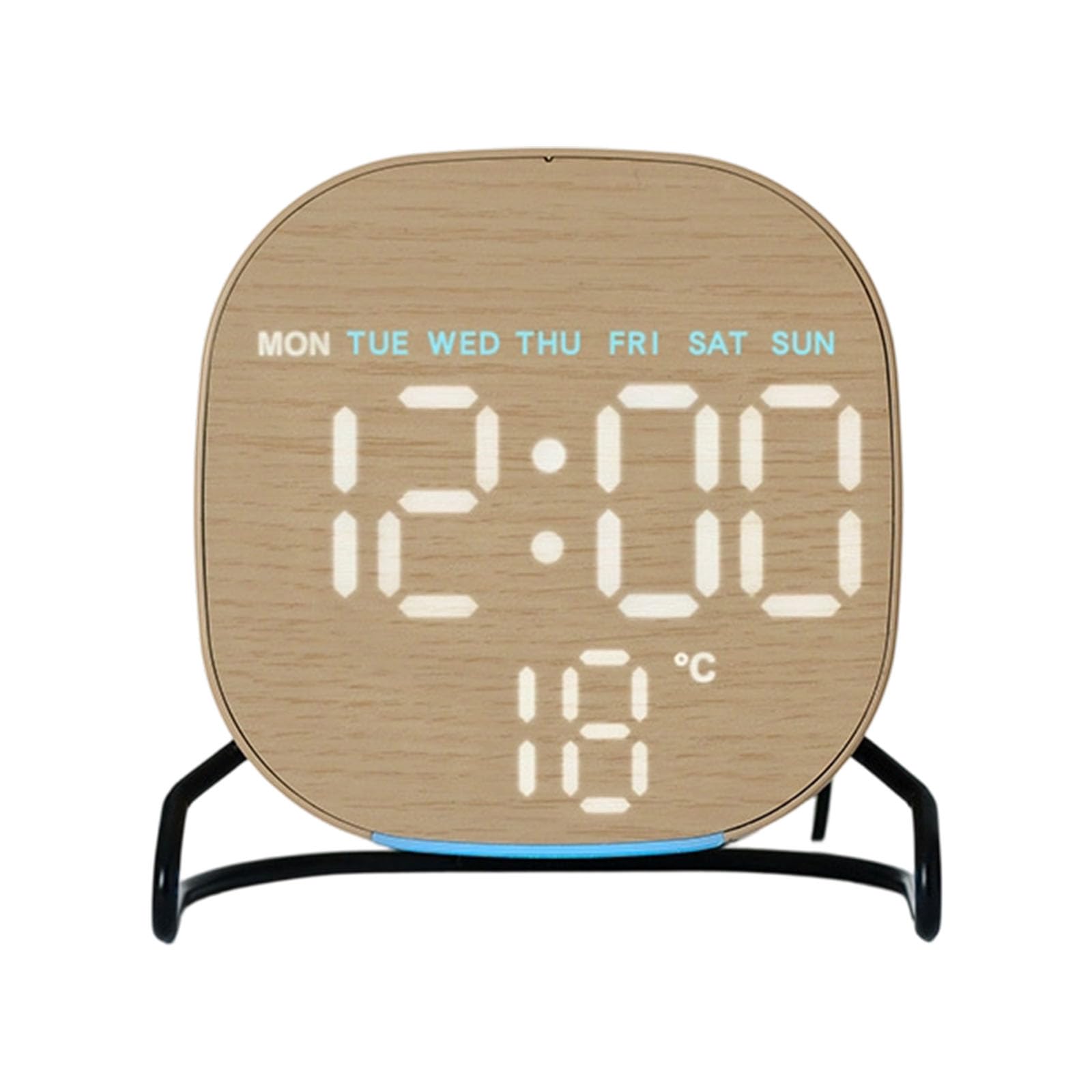 yanzunlrn Wooden Grains LED Digital Clock with 2 Alarms Ambients Night Light Brightness Temperature Display Timer Digital Alarm Clock