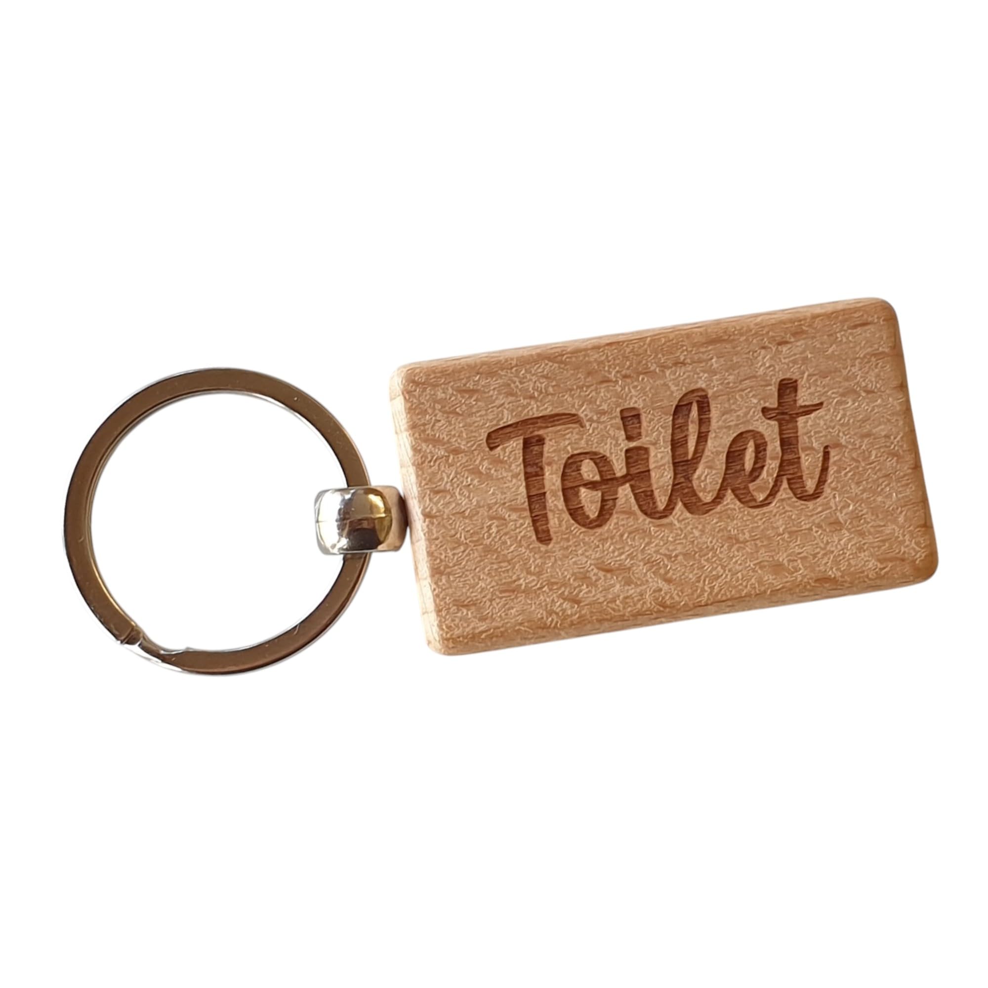 Decalarama Brown Toilet Keyring Nice Cute Custom Engraved Wooden Key Fob Novelty House Keys Present