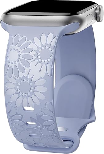 Correa de silicona grabada de girasol compatible con Apple Watch Band de 1.496 in 1.575 in 1.614 in 1.654 in 1.732 in 1.772 in 1.929 in correa de