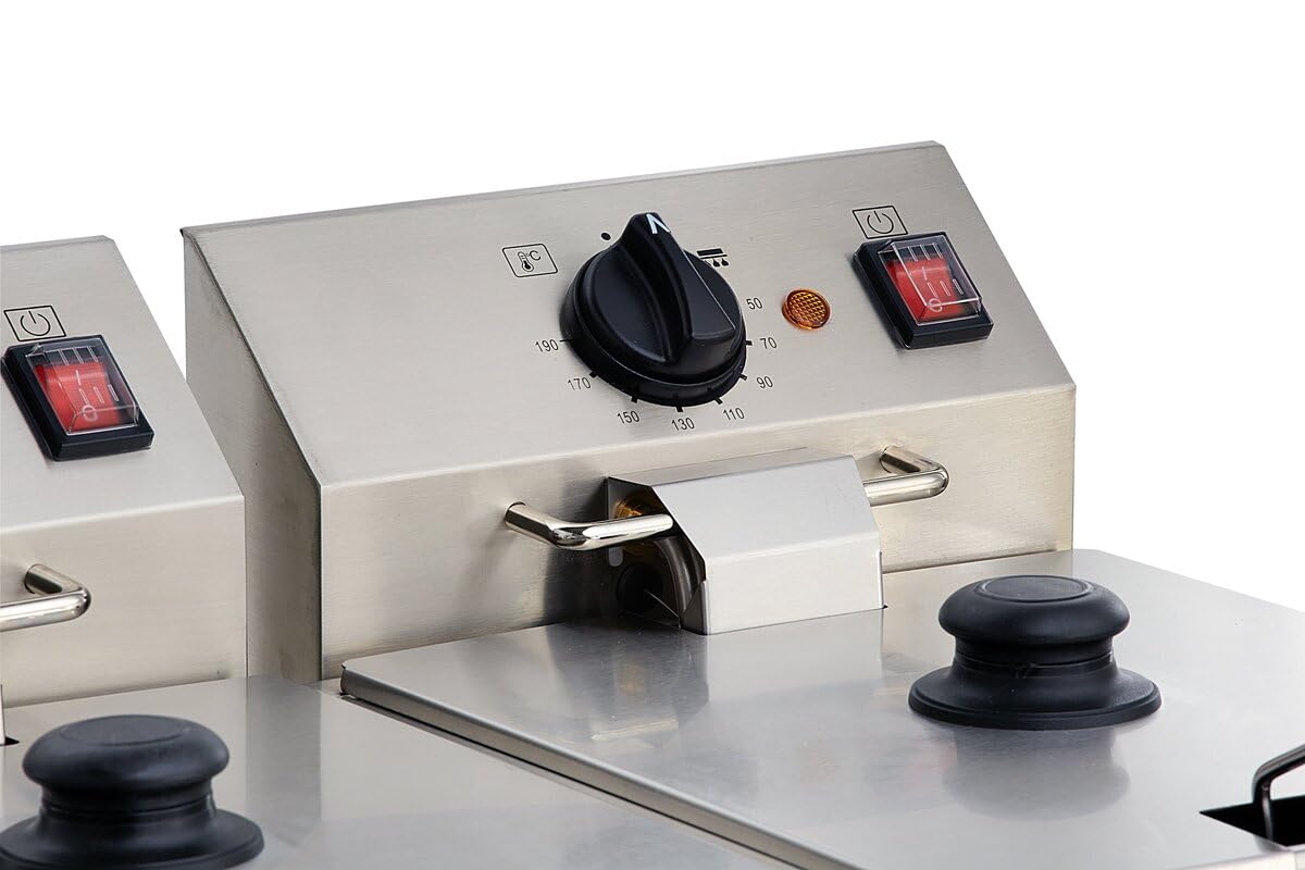 GastroHero Doppelfritteuse 2x10L I Große Edelstahl-Fritteuse mit Ablasshahn, Thermostaten und Überhitzungsschutz I Ideal für Gastronomie und Restaurants