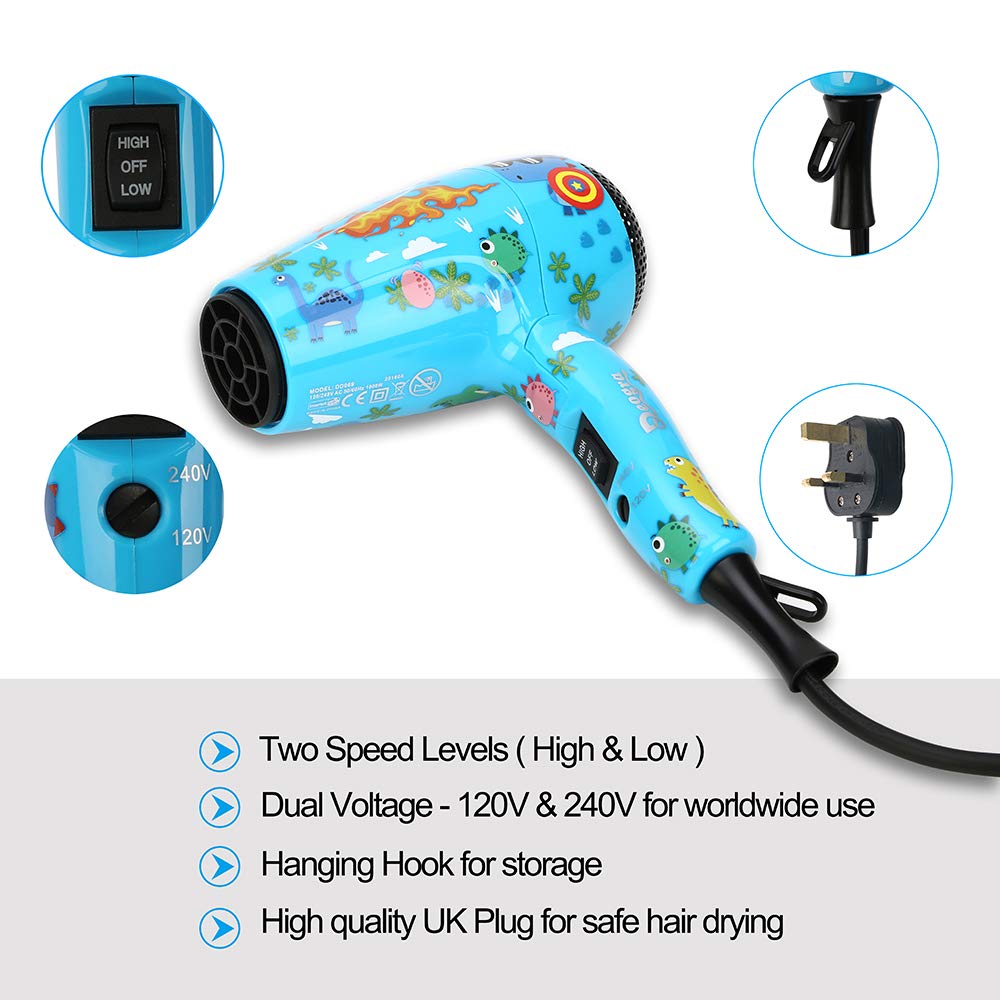 Deogra 1000W Childrens Hair Dryer Cute Travel Hair Dryers for Kids with