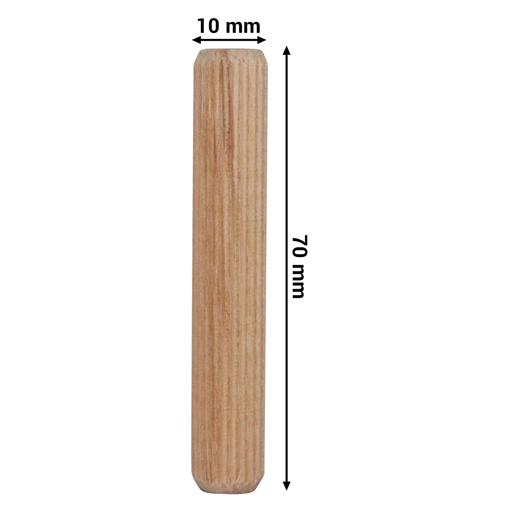 SKIR'CO (100 pezzi) Tasselli in Legno 10 x 70 mm, Tappi in Legno Scanalati, Perni Scanalati per Mobili, Tasselli Scanalati