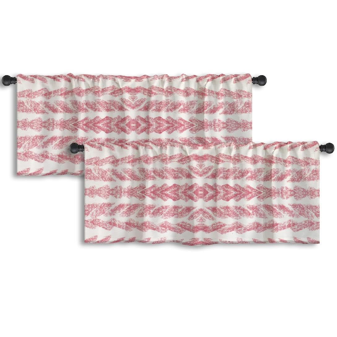 LALILOEcru Kitchen Curtains Sets for Windows Valances Geometric Ethnic Oriental Traditional Clothing Batik African Curtains for Kitchen Living Room Bathroom Window Set of 2, 52x18 Inch