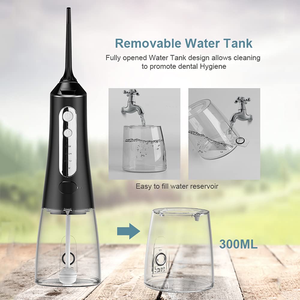 Idropulsore senza fili Irrigatore dentale con modalità fai da te Serbatoio da 300 ml IPX7 Impermeabile Portatile USB Ricaricabile Cleaner per Viaggi Casa Ufficio 6pcs Jet Tips