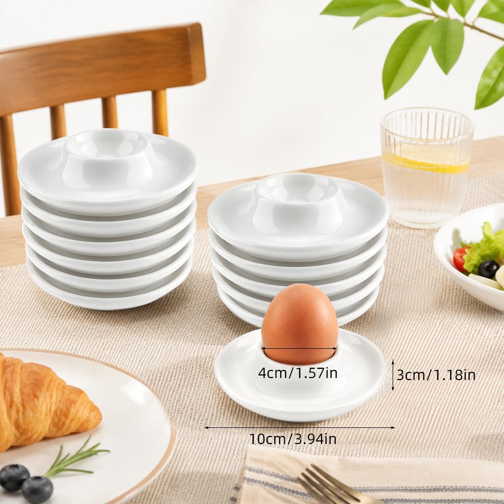 Lot de 12 coquetiers en céramique blanche empilables, passent au lave-vaisselle, coquetiers ronds de haute qualité pour petit déjeuner, table à manger et camping