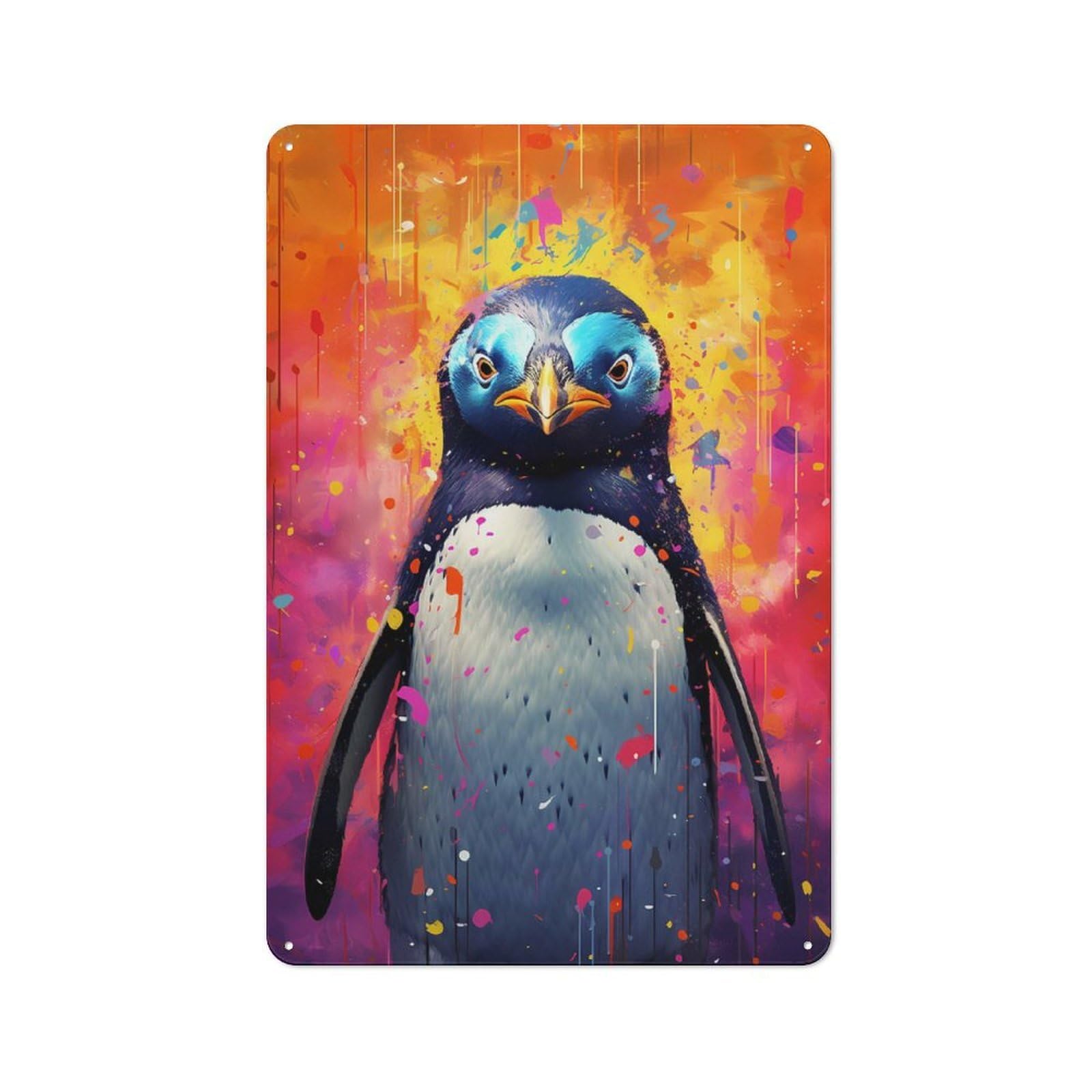 Junmoney Style-21 Loft Style Metal Wall Sign 30X20cm Featuring Penguin Colorful, Studio Wall Art For Loft, Studio, Office Or Creative Room