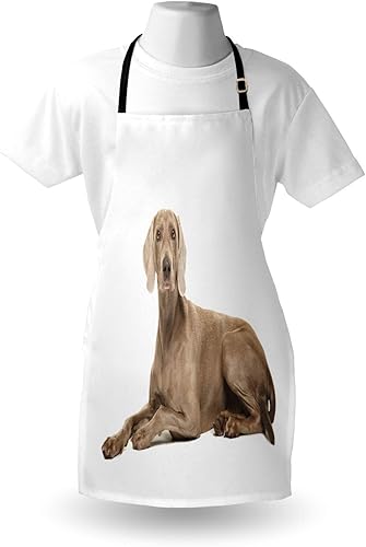 Miniatura 3 de Ambesonne Weimaraner Apron, Brown Ghost Hunting Dog Animal Breed Pedigree Silhouette on Plain Backdrop, Unisex Kitchen Bib with Adjustable Neck for