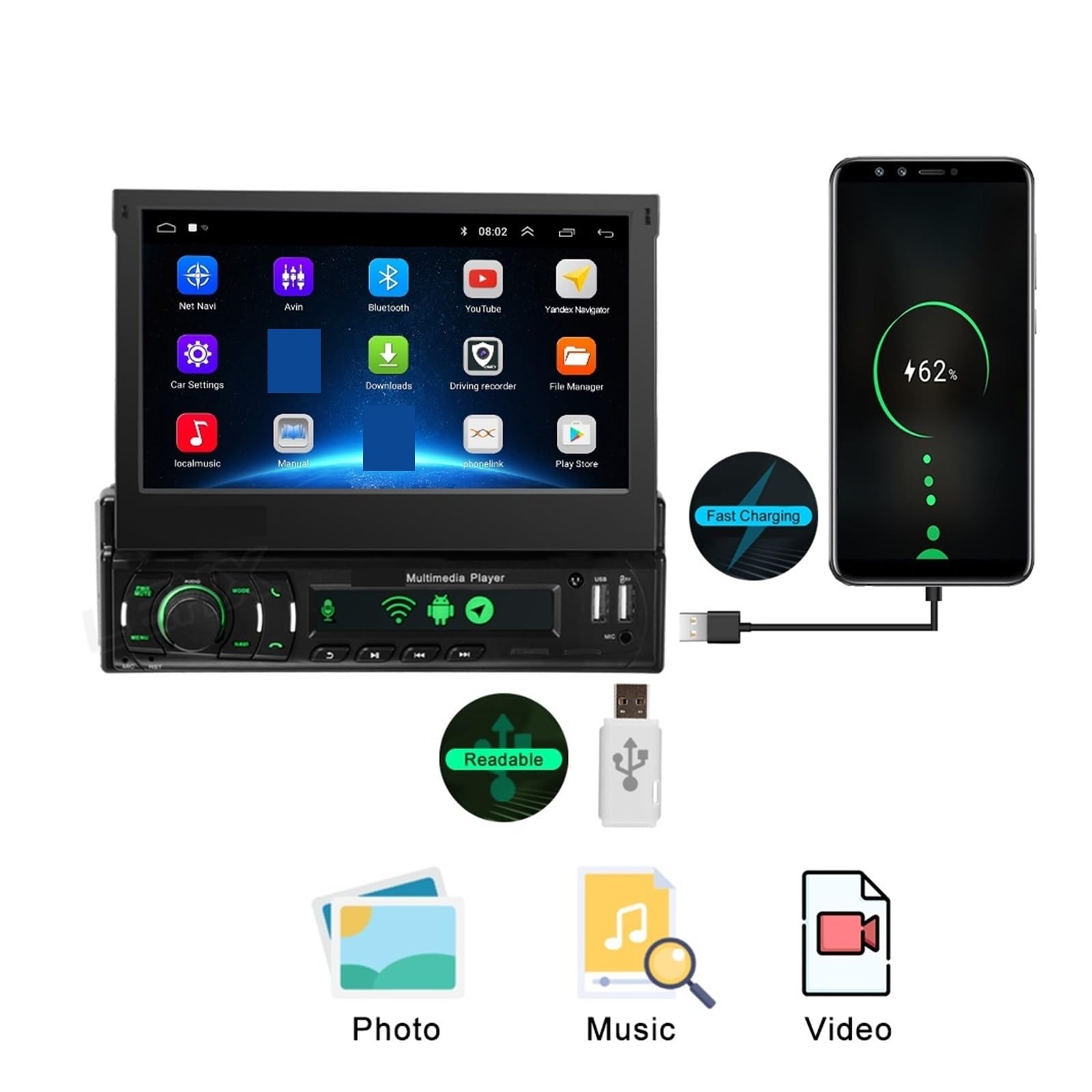Nawigacja satelitarna Wbudowany Ekran Radio Samochodowe Nawigacja Samochodowa Multimedialny Odtwarzacz Wideo(A GPS-1-16GB-DVR)
