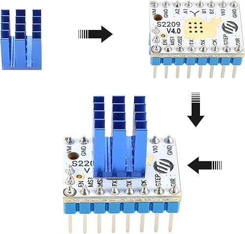 Miniatura 7 de FYSETC Piezas de impresora 3D, 5 unidades de actualización Stepstick silencio S2209 V4.0 controlador de motor paso a paso modo UART con disipador de