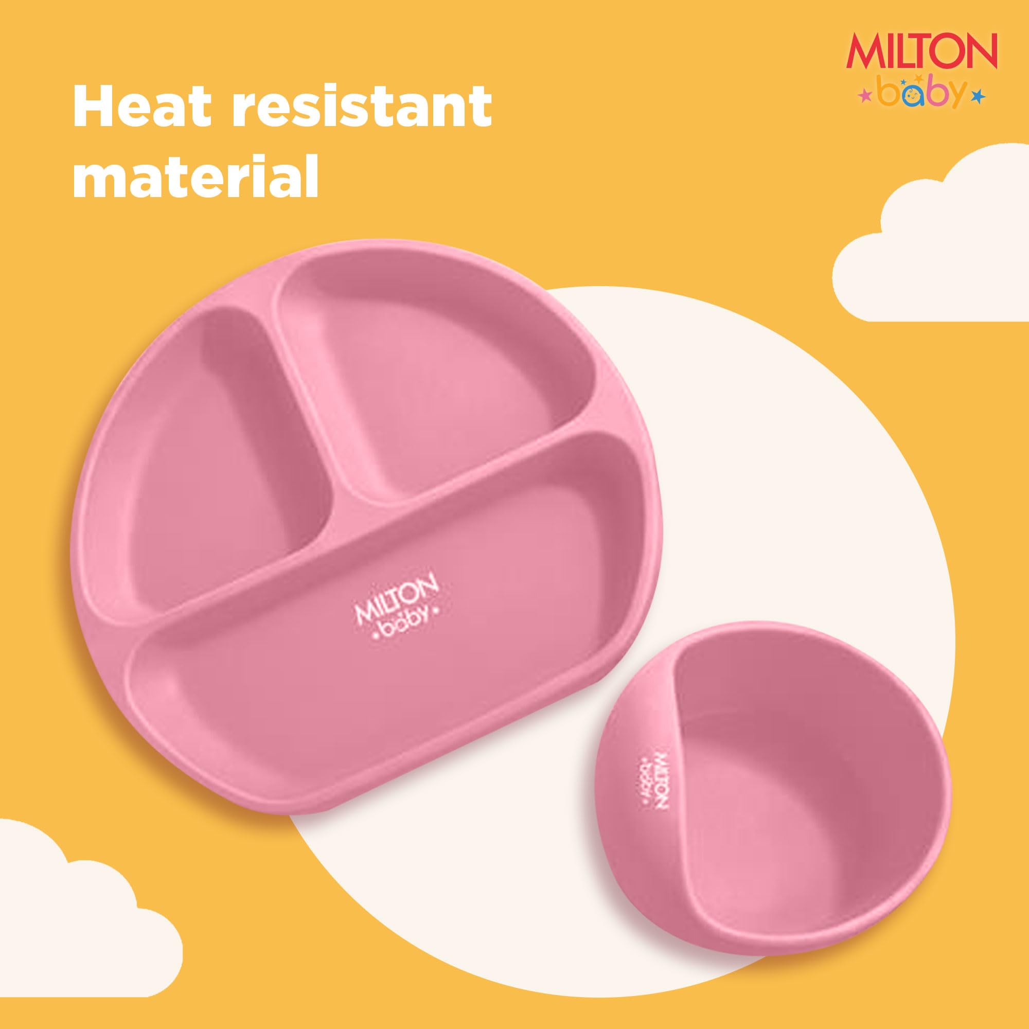 Milton Baby Silicone Feeding Set of 6 I Strong Suction Base with Release Tab I 100% Food Grade-BPA Free I Flat Base Tumbler I No Mess I Adjustable Fit Bib I Soft Spoon I Pink 4