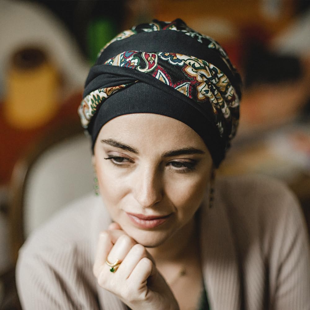 CAREBELL Turbante Elegance Black Cachemira para quimioterapia. Tejido de Algodón. Alopecia y pérdida de Cabello