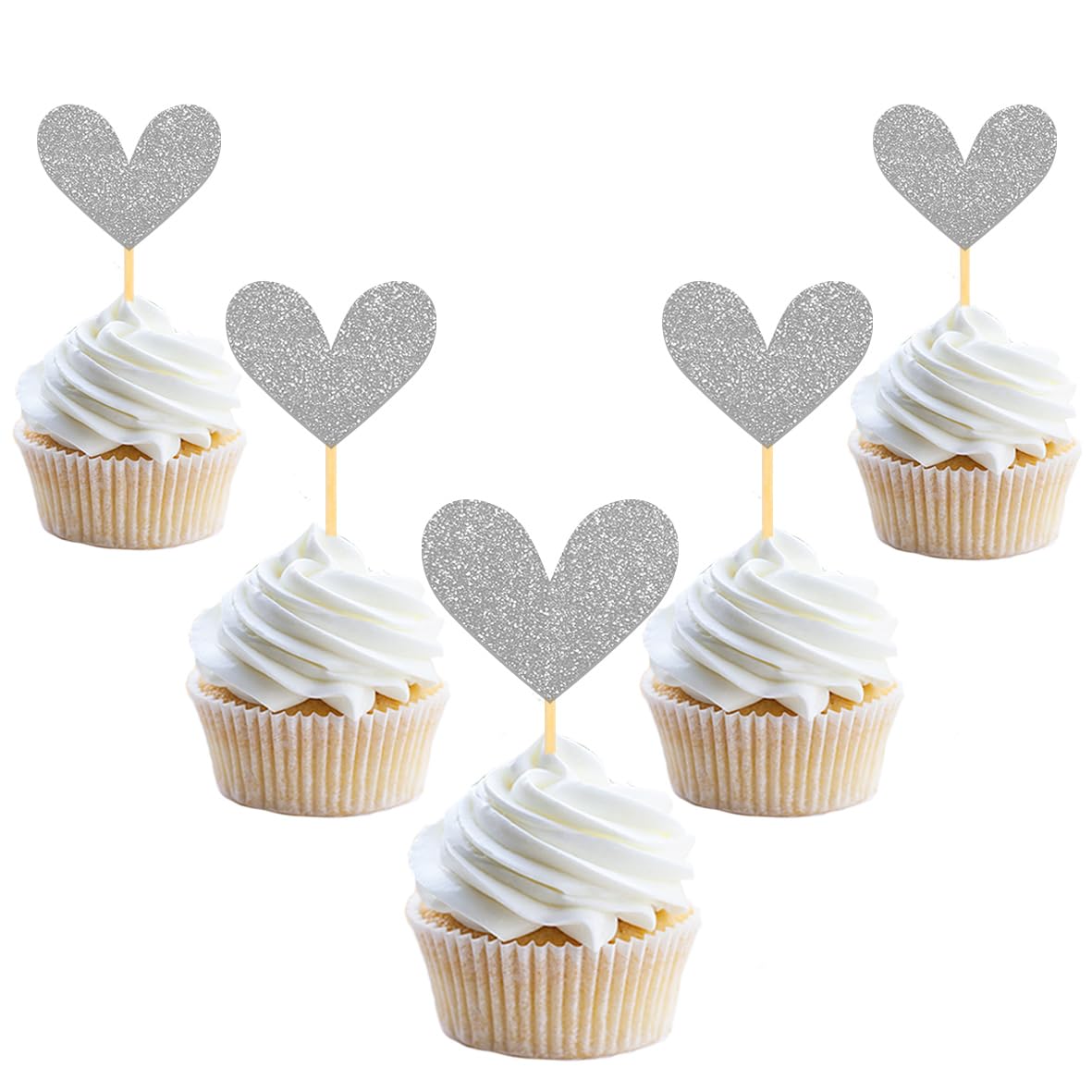 24Pcs Glitter Love Heart Cupcake Toppers for Valentine's Day Decorations
