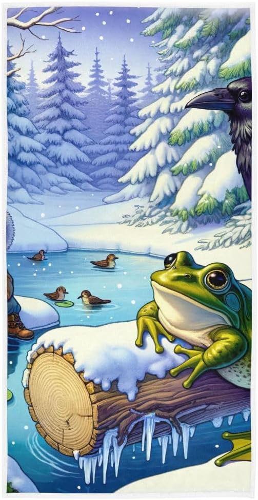 GAIREGWinter Flog and Crow on Forest Farmhouse Hand Towels Bathroom, Hand Towel for Bathroom, Travel, Camp, Hotel, Spa 15 x 30 Inches