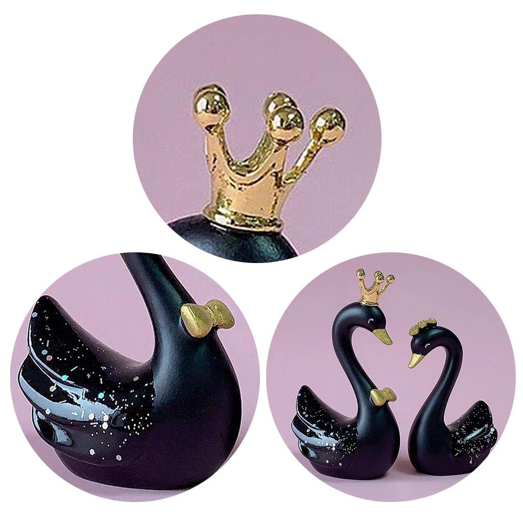 Juego de 6 Figuras de Cisnes de Resina, Esculturas, Decoración para Pasteles O Salpicaderos, Color Negro, 6 Piezas