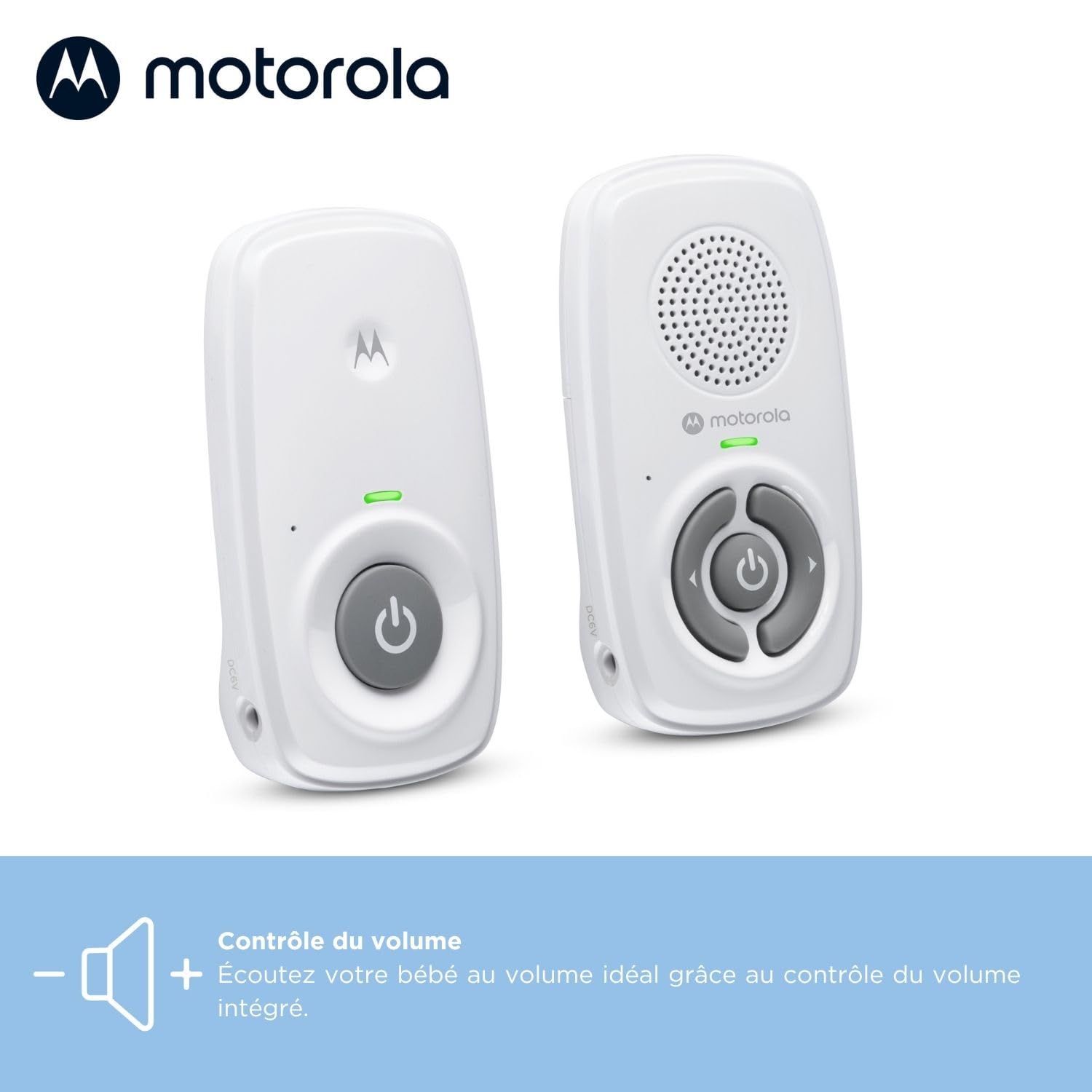 Motorola Nursery AM21 Audio Baby Monitor - Moniteur numérique avec Technologie DECT pour la Surveillance Audio - Longue portée - Microphone Haute sensibilité - Blanc