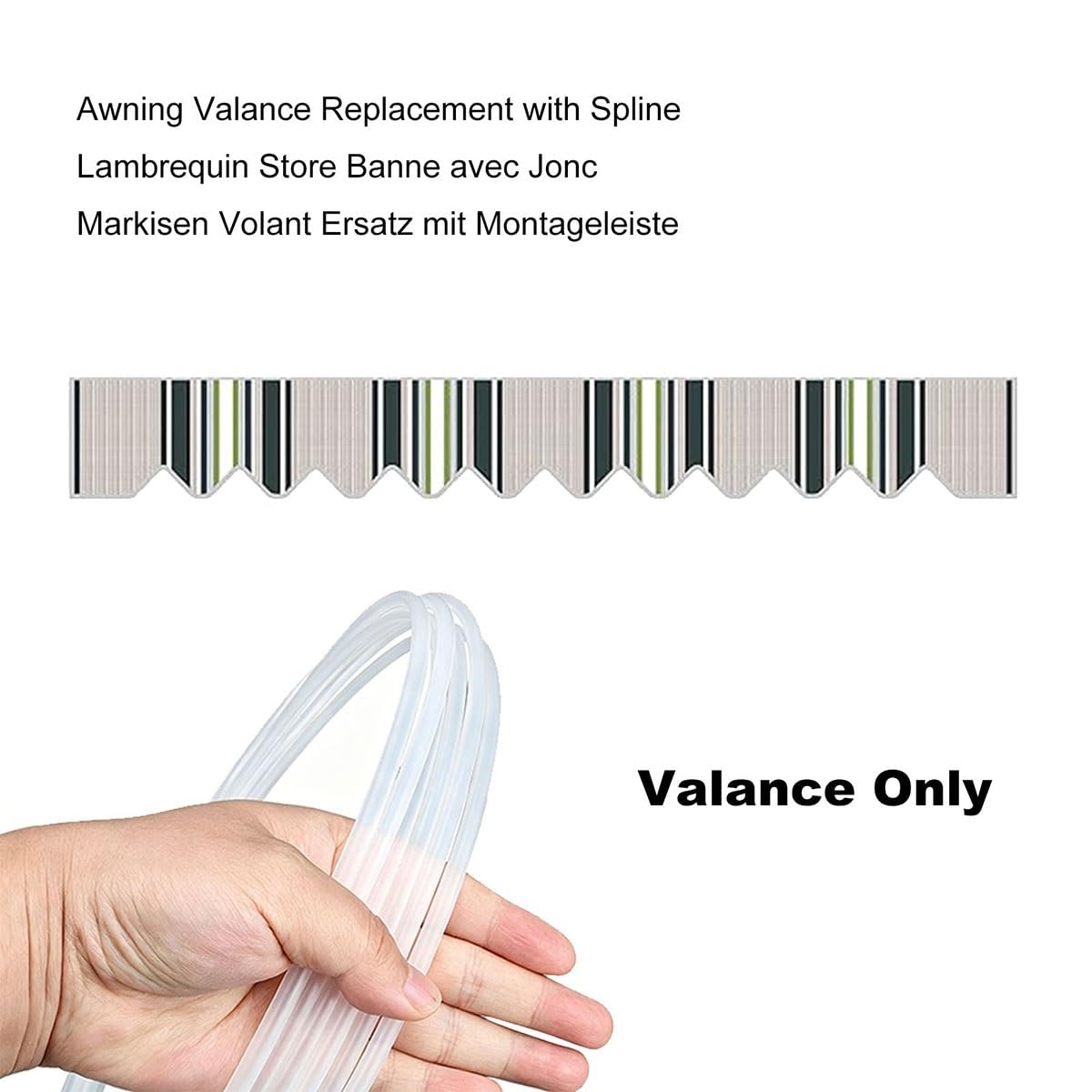 Générique Lambrequin de Rechange pour Store Banne avec Jonc de Fixation, Volant Seul Toile Polyester Imperméable Anti-UV, Tissu de Remplacement pour Terrasse Balcon Jardin(Gray Stripes,B330cmxH20cm)