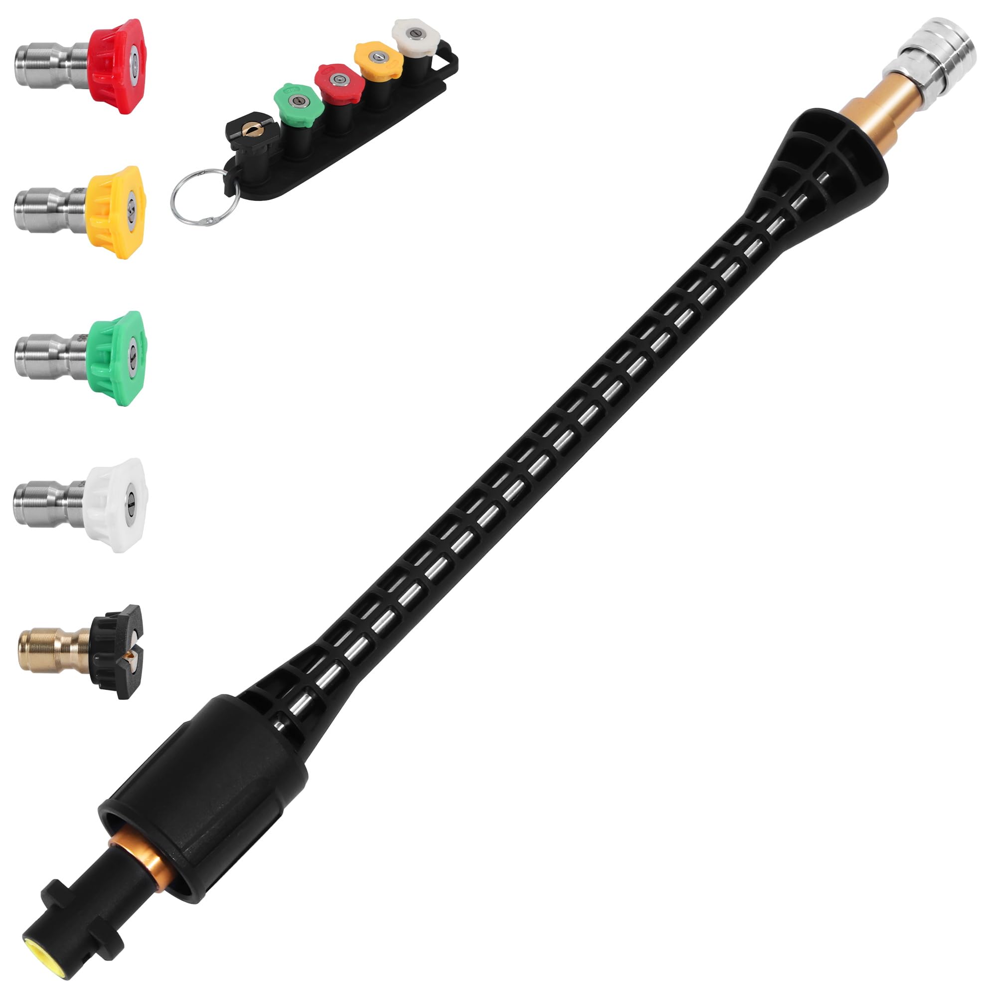 Lanza de extensión para lavadoras a presión con 5 Boquillas | Extensión de Pistola Compatible con Hidrolimpiadoras Karcher K2-K7, Accesorio para Limpiar Coches y Pavimentos