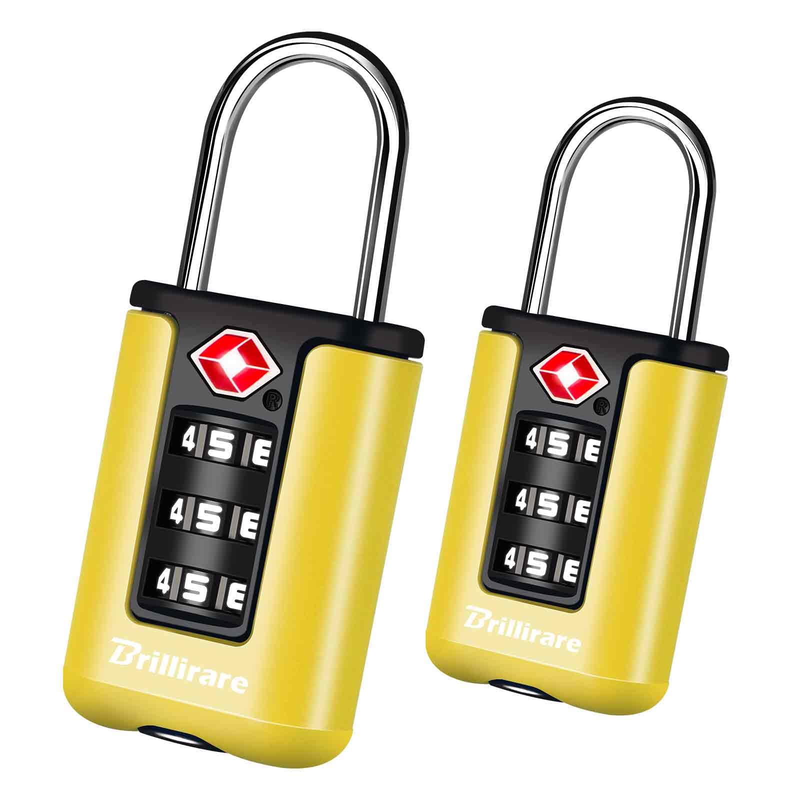 BRILLIRARE 2 Pack TSA Approved Luggage Locks, Combination Travel Padlock, 3-Digit Waterproof Lock, TSA Outdoor Keyless Resettable Lock for Lockers, Bags, Backpack, Gym, Gate-Yellow