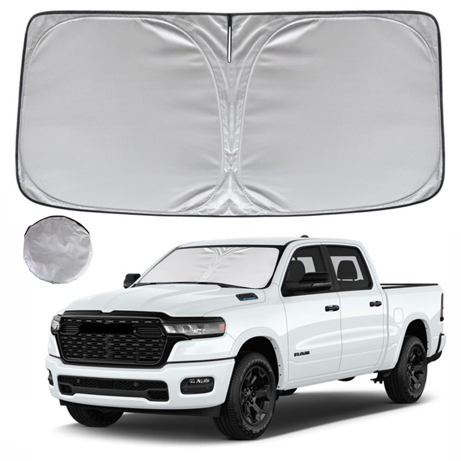 KAYZT Windshield Sun Shade for 2019-2025 2026 Dodge Ram 1500 CrewCab,MegaCab Pickup,2Dr RegularCab,4Dr QuadCab Foldable Sunshade Front Window Custom