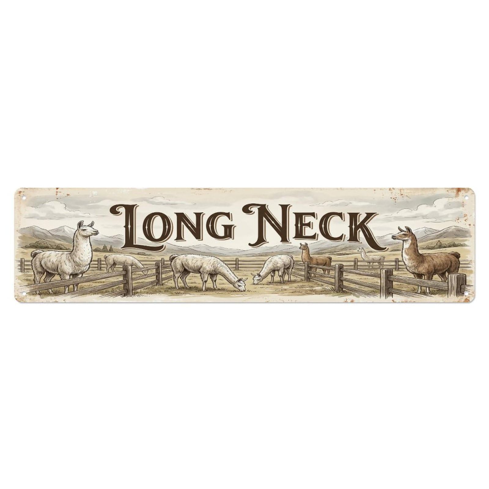 Olhnbad 4X16inch(10X40cm) Vintage Pen Neck Llama Farmhouse Funny Llama Backyard Farm Metal Tin Sign