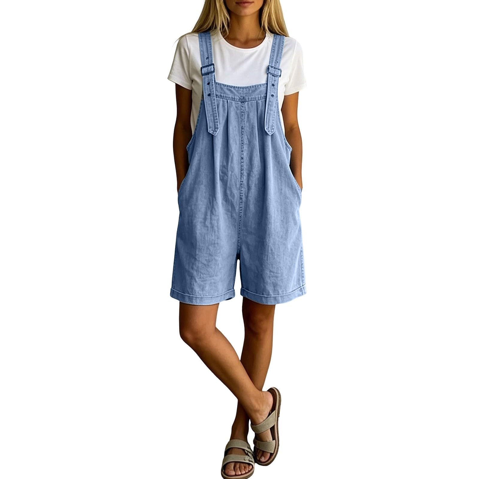 Salopette corta da donna, oversize, in jeans, elasticizzata, estiva, elegante, leggera, estiva, stile anni '90